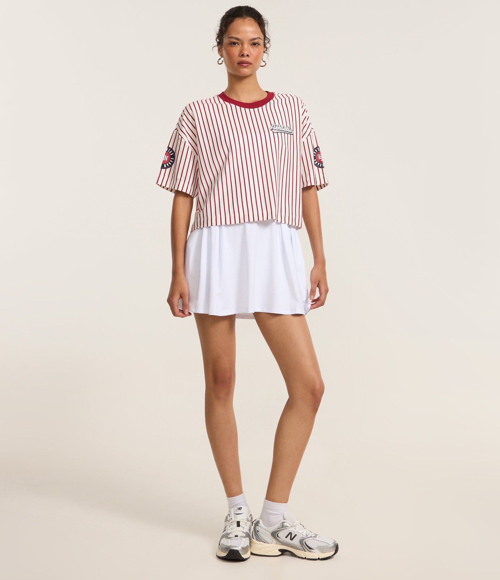 Camiseta Boxy com Estampa Listrada Branco/Vermelho 2