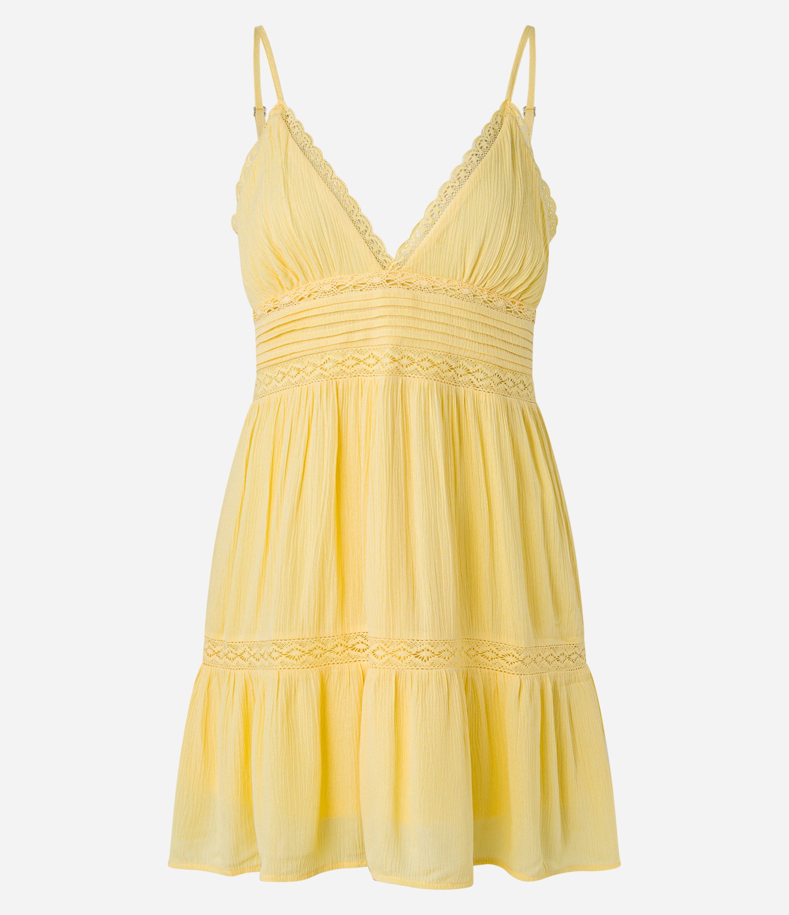 Vestido Texturizado com Detalhes em Renda Amarelo 6