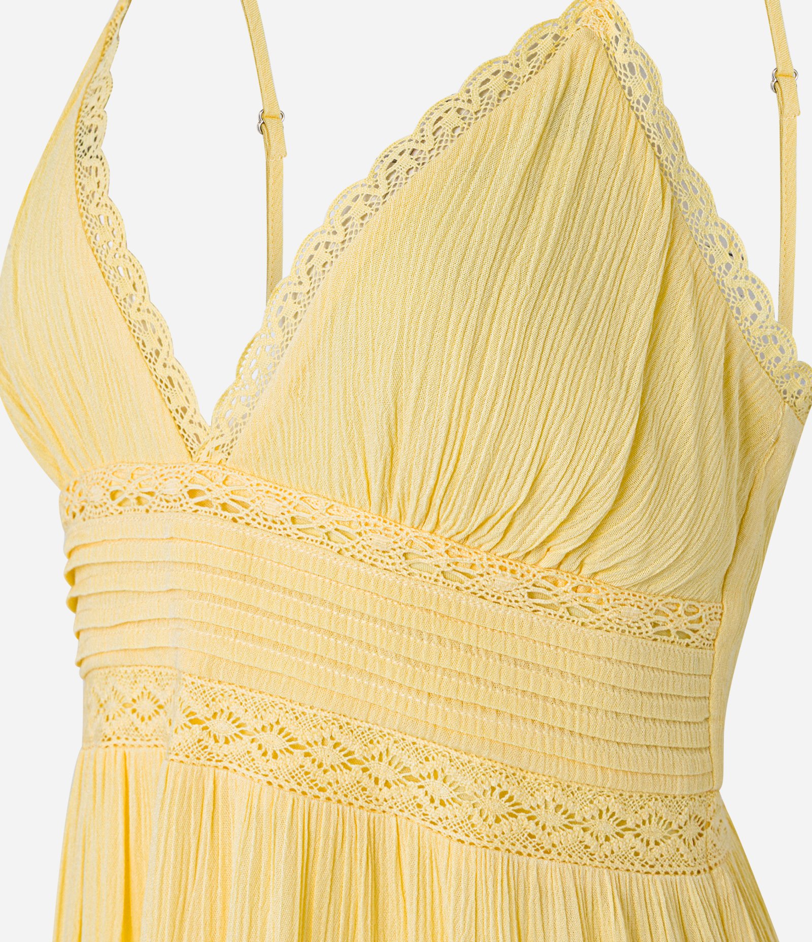 Vestido Texturizado com Detalhes em Renda Amarelo 7