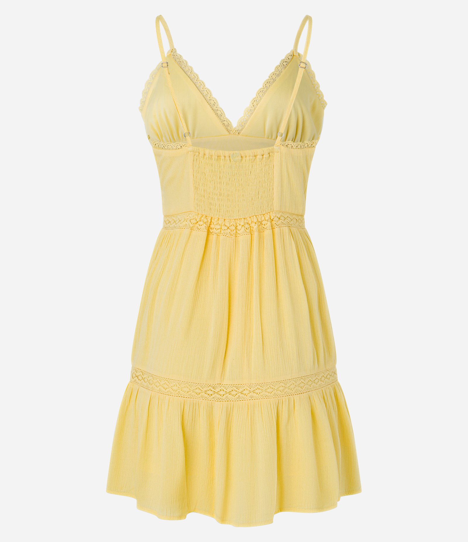 Vestido Texturizado com Detalhes em Renda Amarelo 8