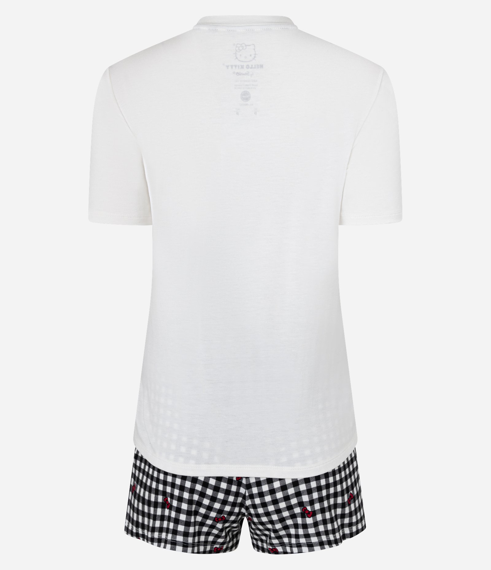 Pijama Short Doll em Viscose com Estampa Hello Kitty e Short Xadrez Branco 5