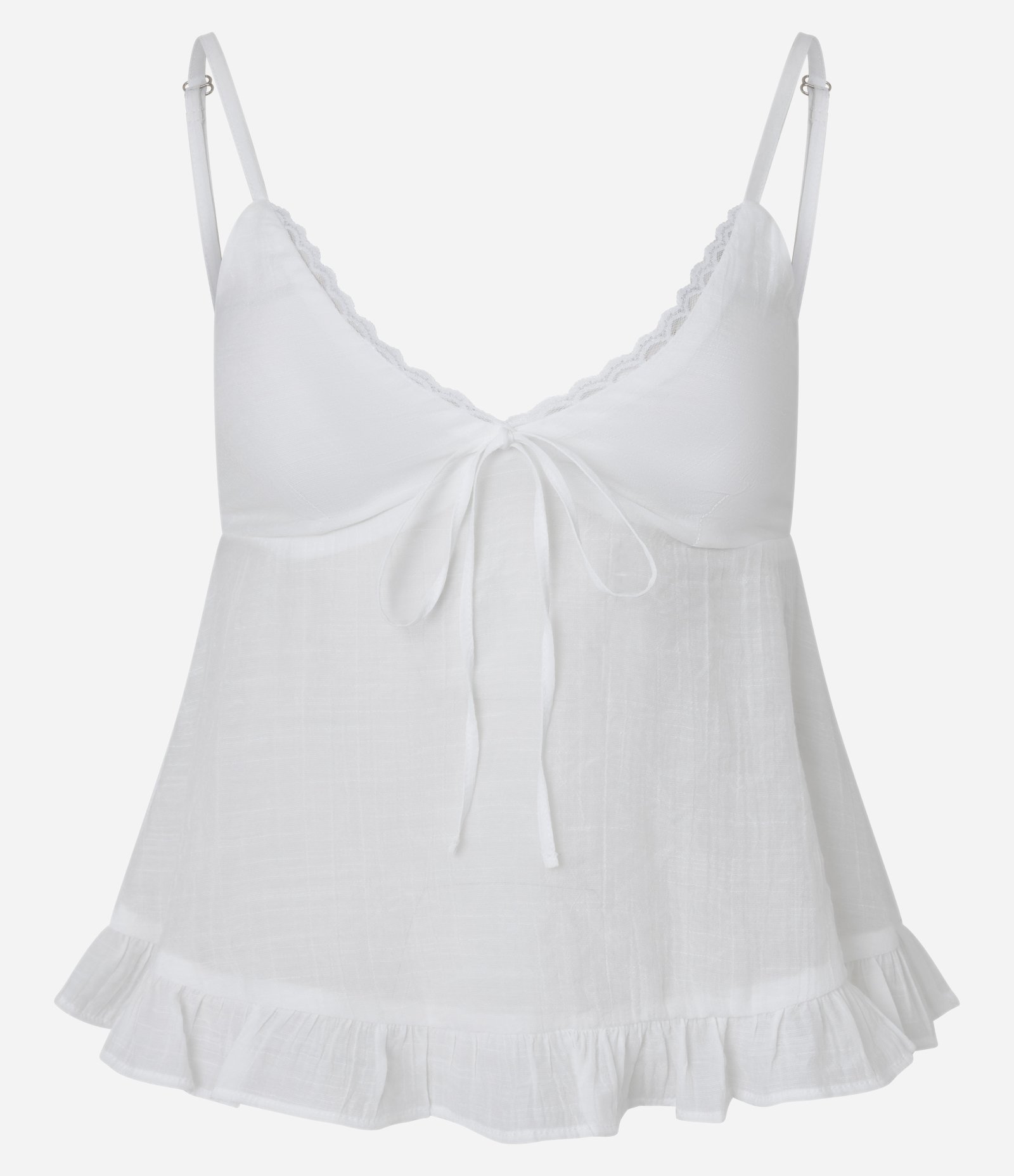 Blusa em Viscose Slub com Decote V e Babados Branco 5