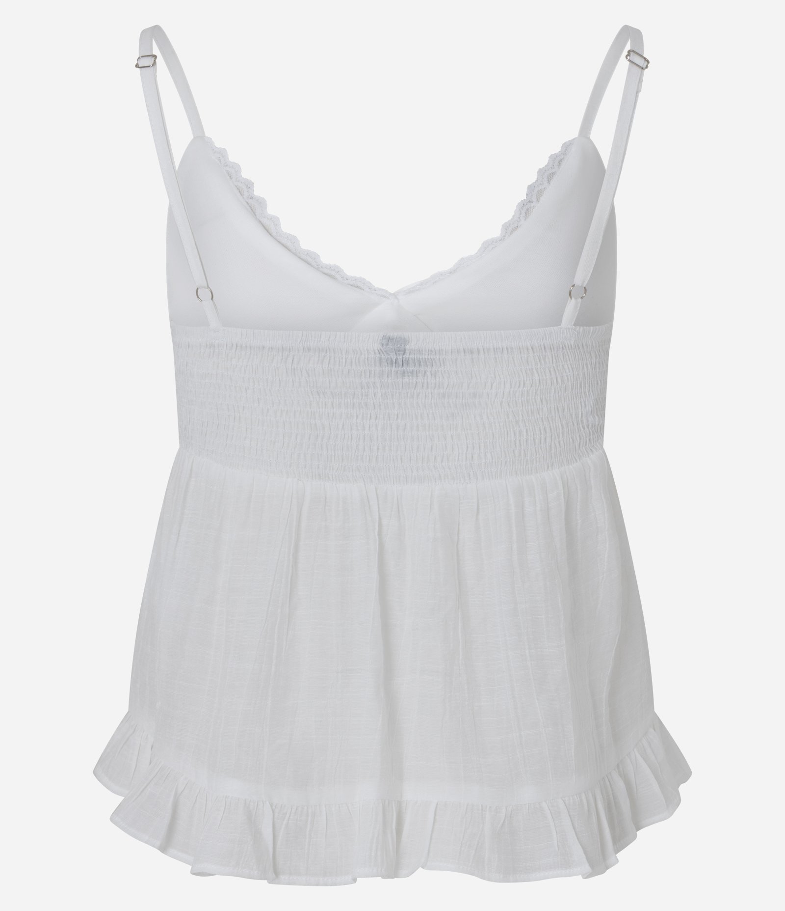 Blusa em Viscose Slub com Decote V e Babados Branco 6