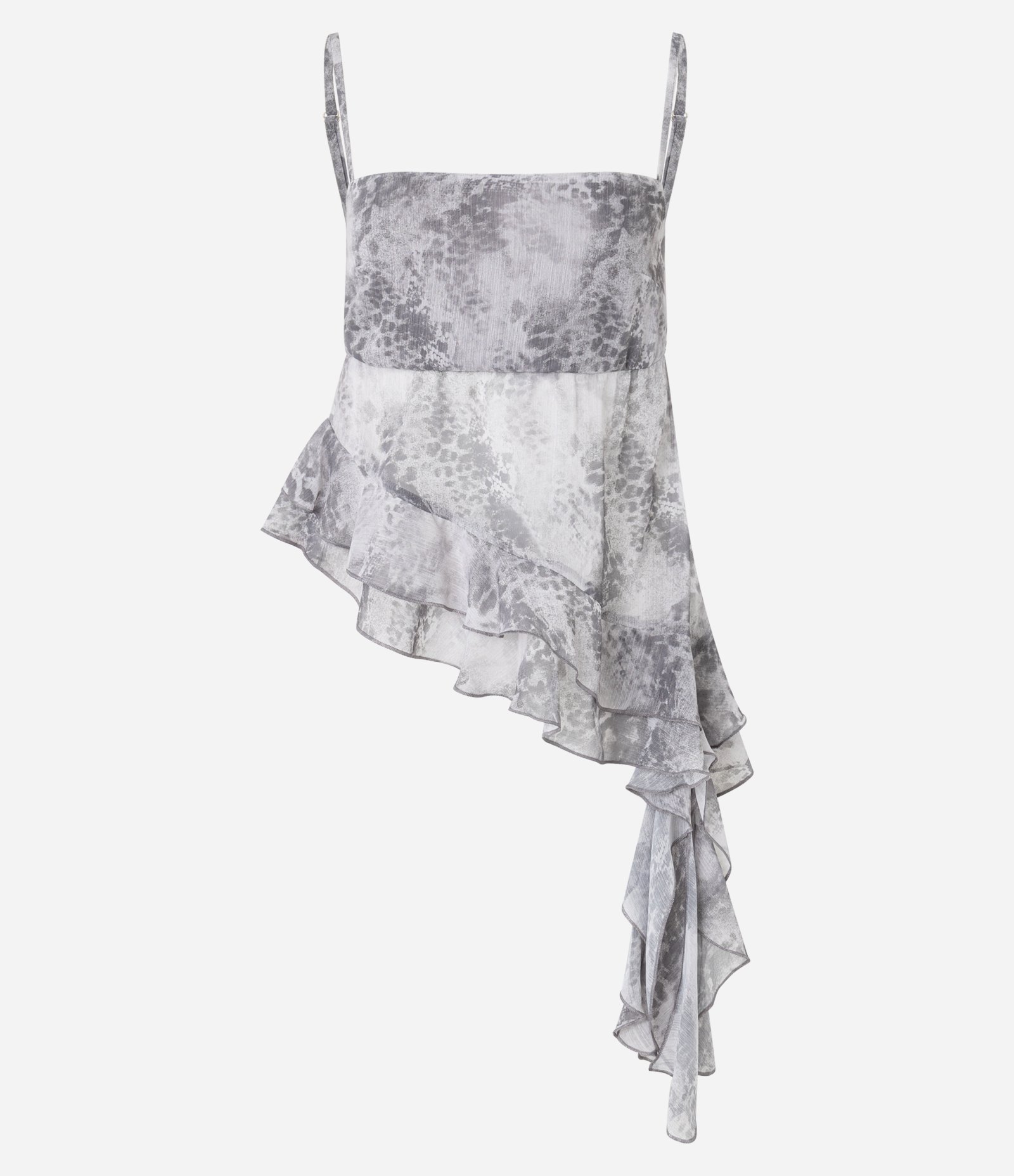 Blusa em Chiffon com Estampa Animal Print Cobra e Ponta Assimétrica Cinza 6