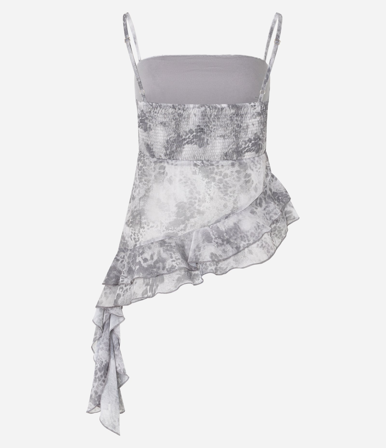 Blusa em Chiffon com Estampa Animal Print Cobra e Ponta Assimétrica Cinza 7