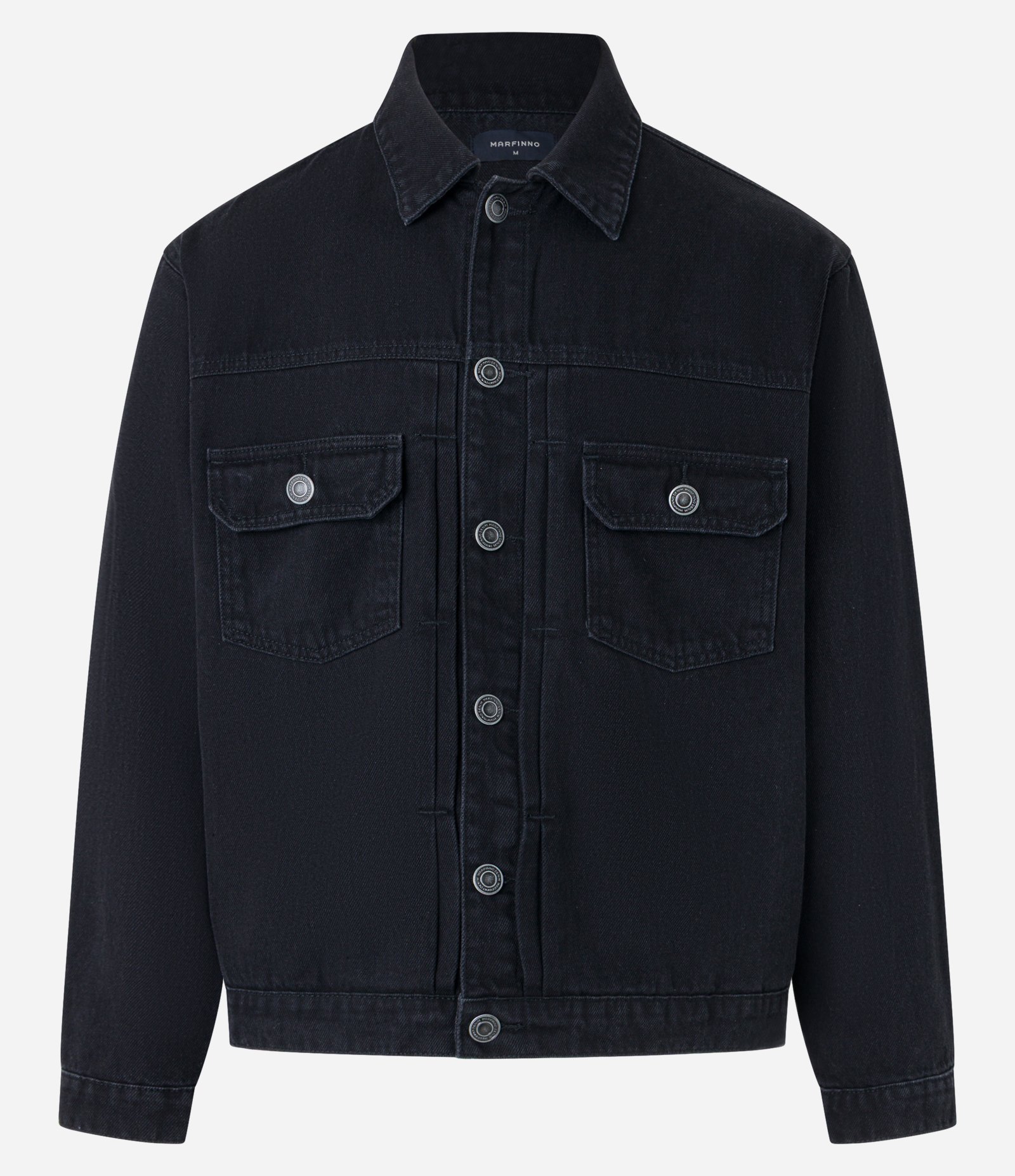 Jaqueta Trucker Jeans com Gola Colarinho Bolsos e Abotoamento Preto 5