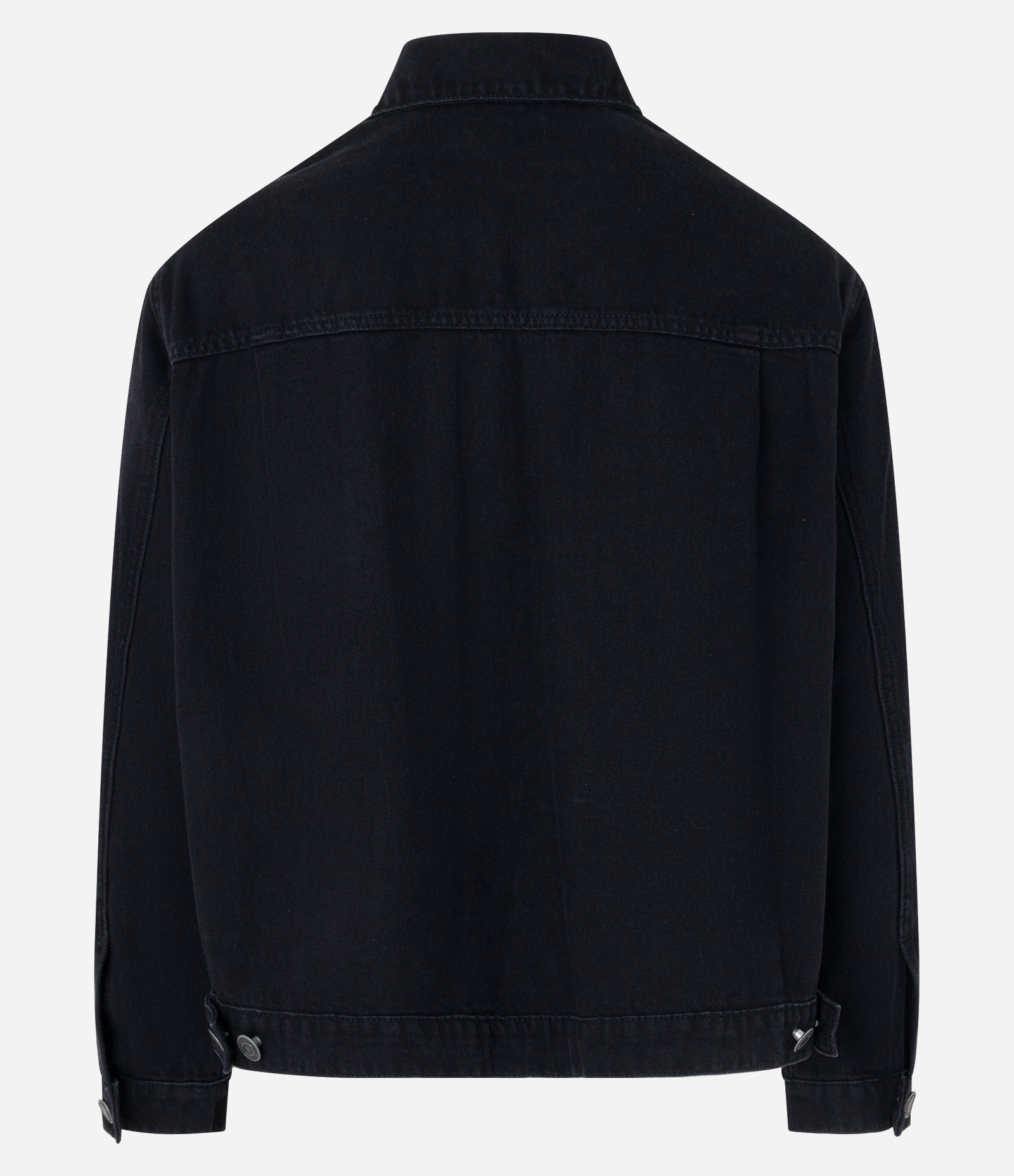 Jaqueta Trucker Jeans com Gola Colarinho Bolsos e Abotoamento Preto 6