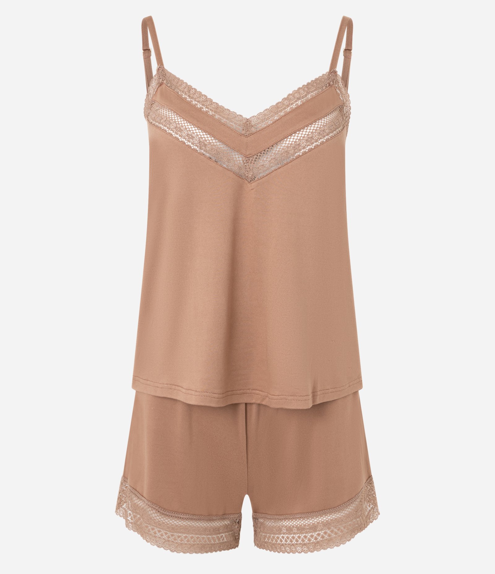 Pijama Short Doll com Alcinha e Detalhe em Renda Bege 1