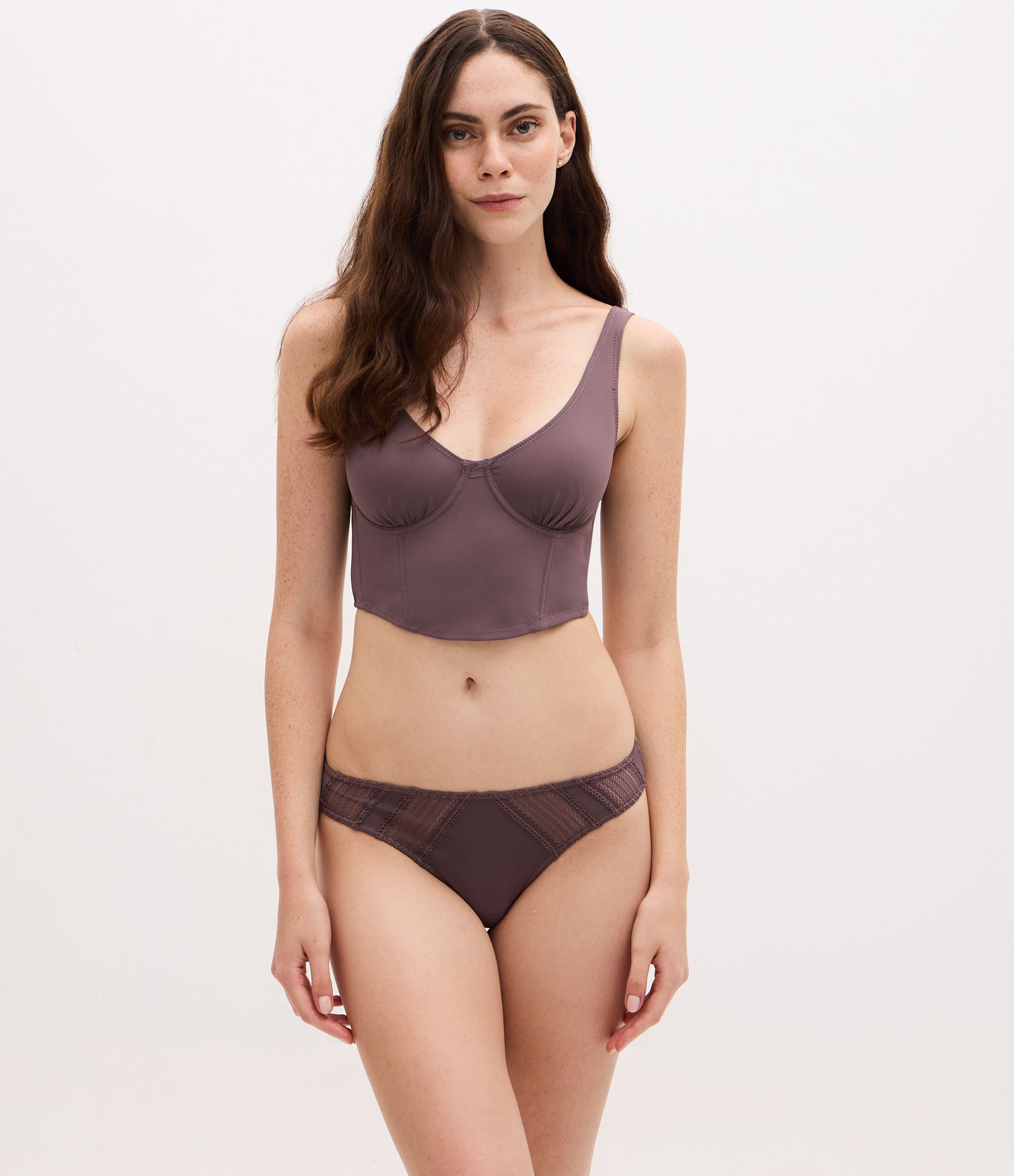 Calcinha Biquini em Microfibra Fio Duplo com Renda Marrom 2