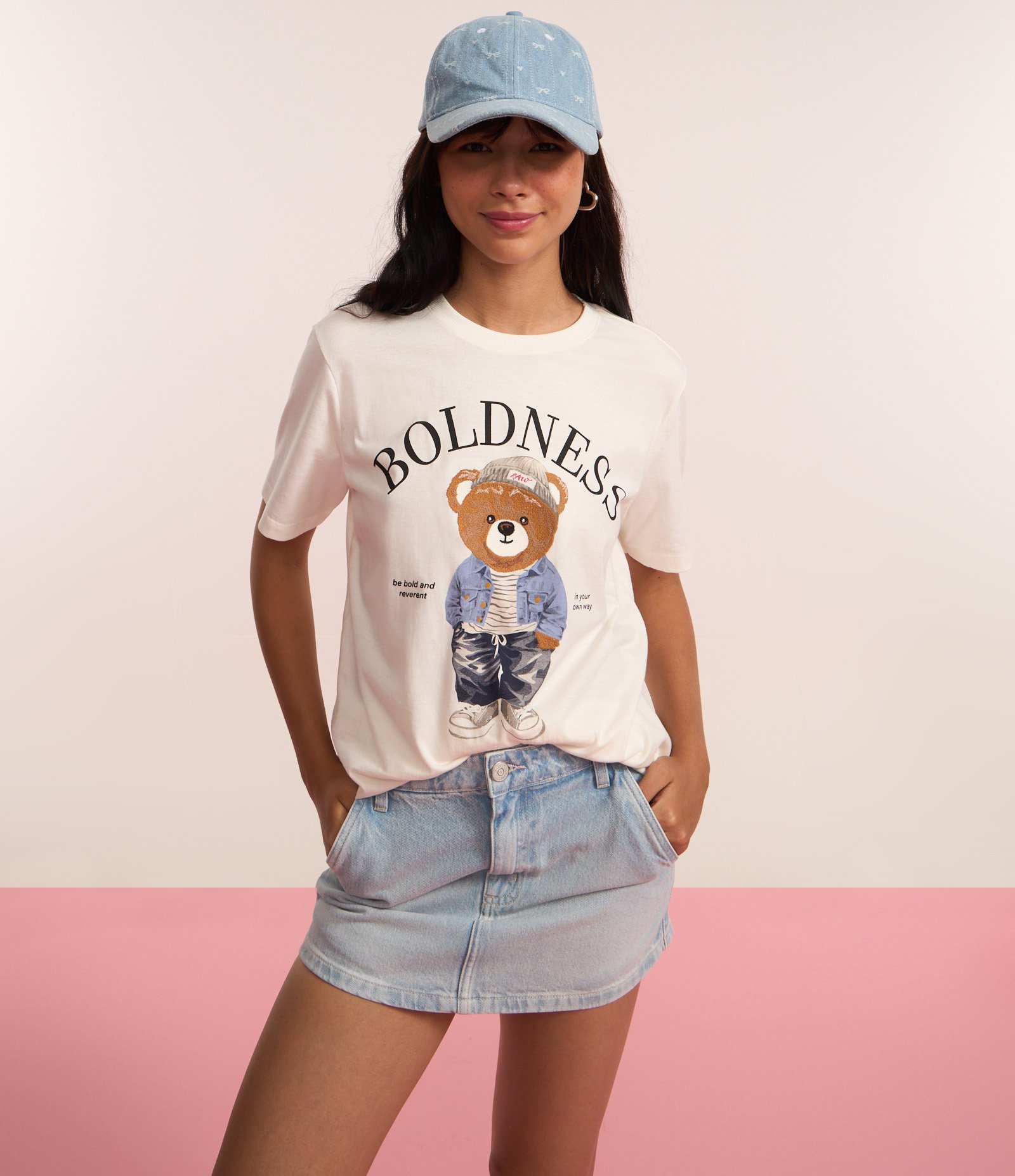 Camiseta T-shirt em Algodão com Estampa Bordada de Urso Branco 4