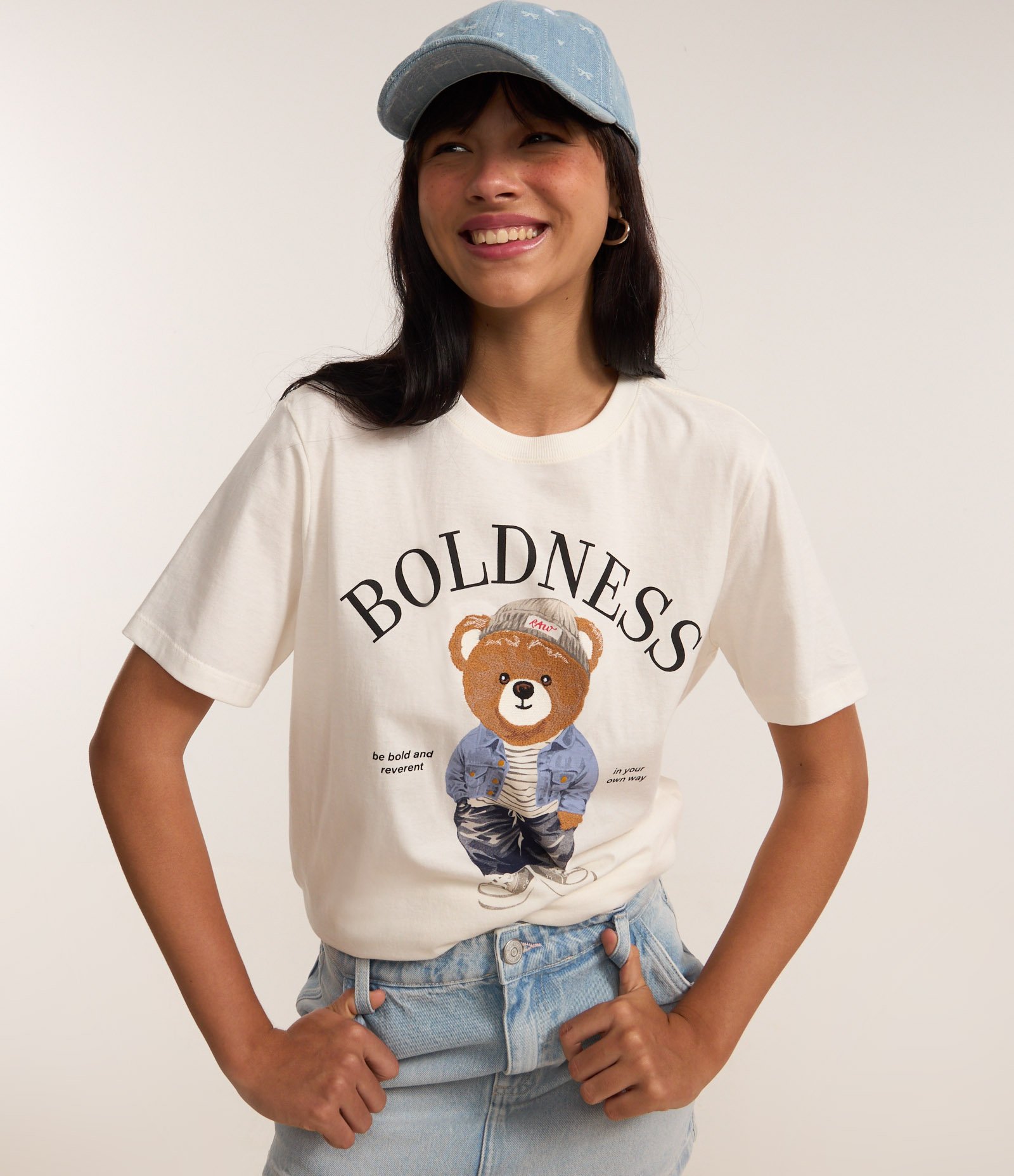 Camiseta T-shirt em Algodão com Estampa Bordada de Urso Branco 3