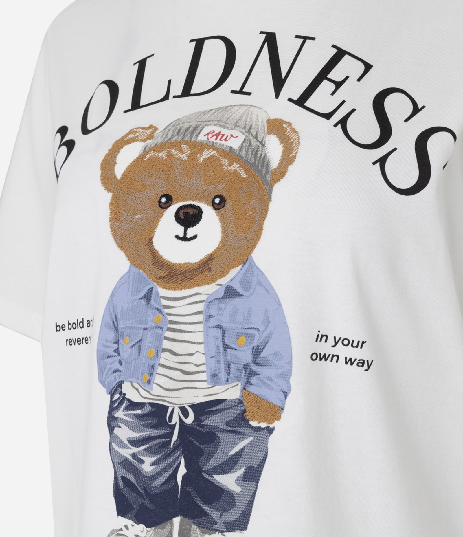Camiseta T-shirt em Algodão com Estampa Bordada de Urso Branco 6