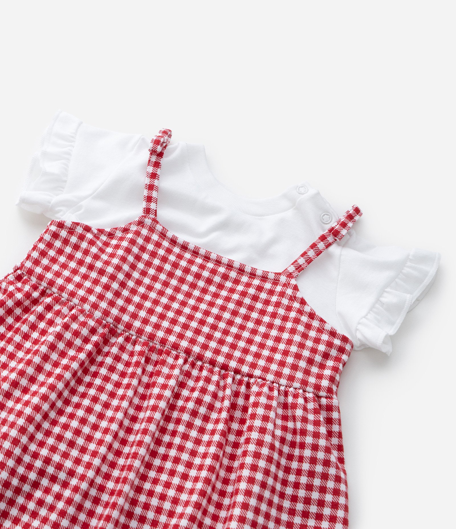 Vestido Infantil Xadrez Vichy com Blusa - Tam 0 a 18 Meses Vermelho 12