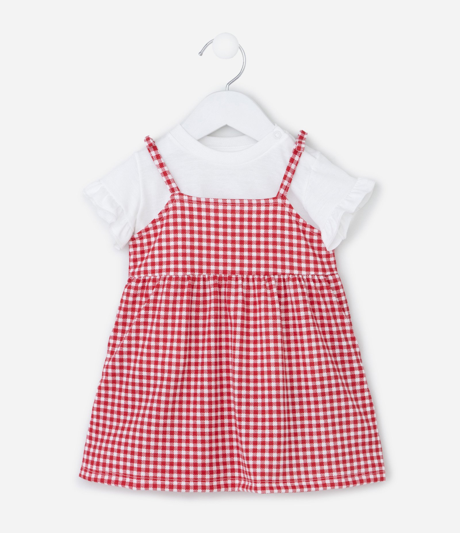 Vestido Infantil Xadrez Vichy com Blusa - Tam 0 a 18 Meses Vermelho 2