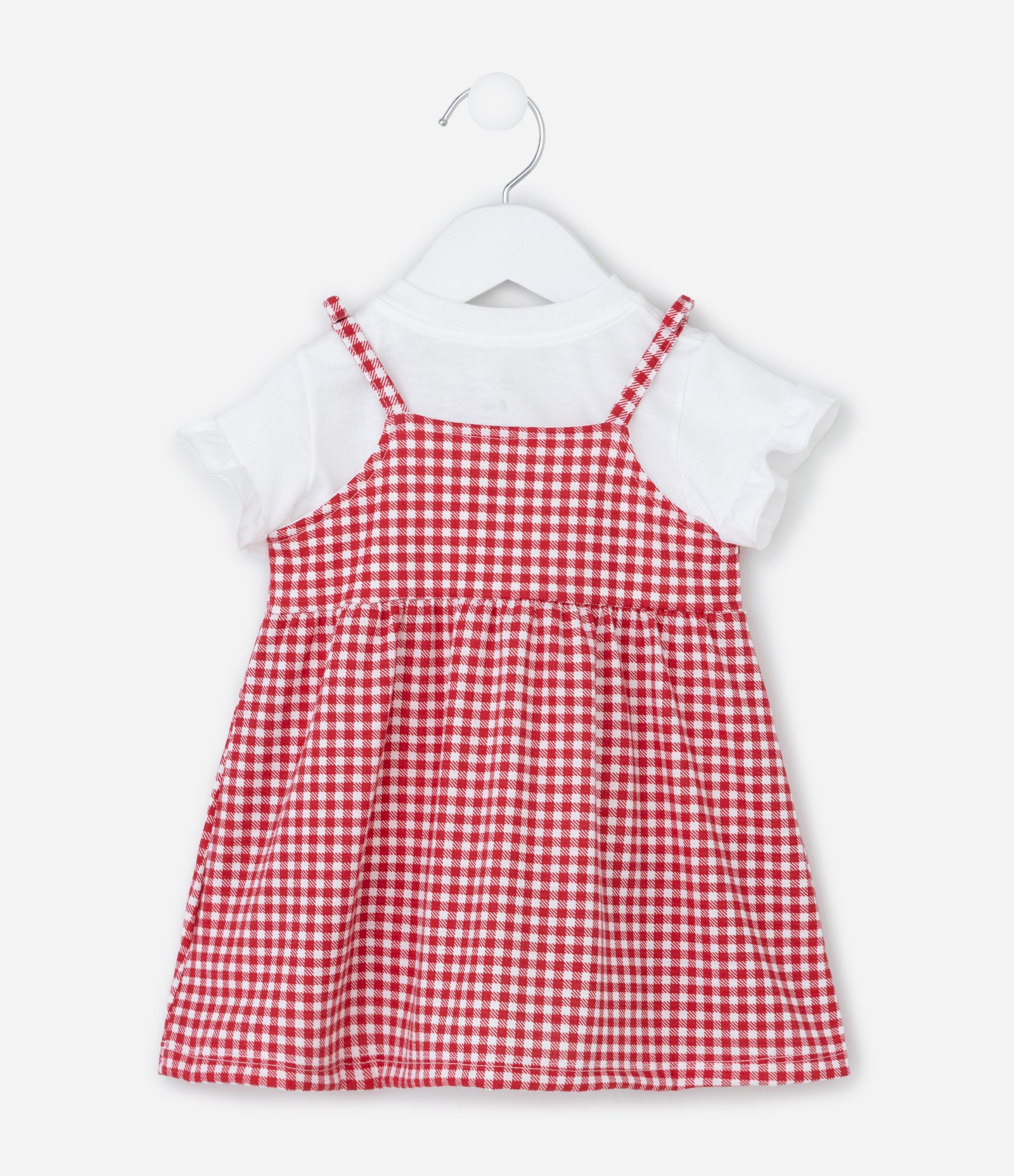 Vestido Infantil Xadrez Vichy com Blusa - Tam 0 a 18 Meses Vermelho 3