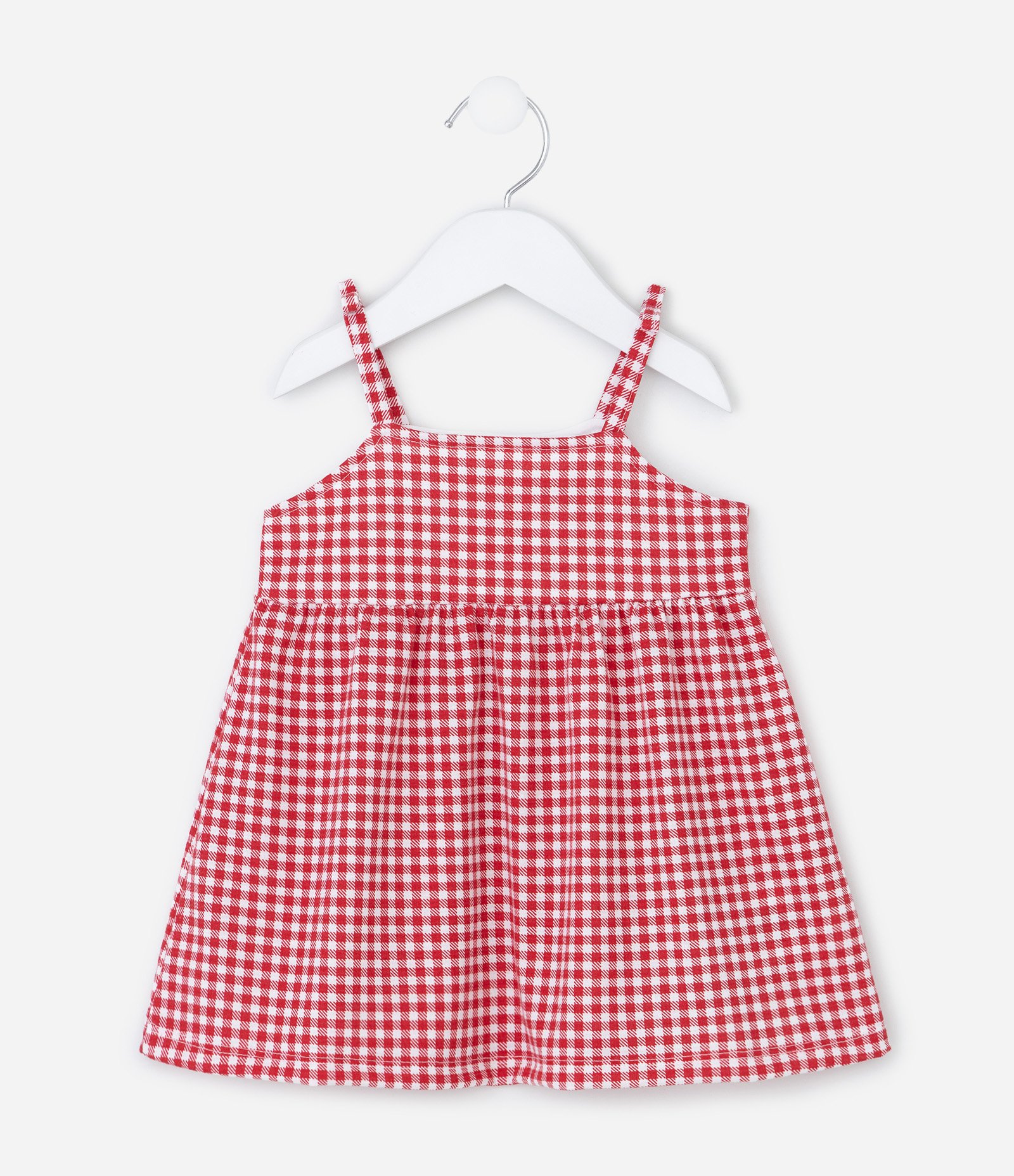 Vestido Infantil Xadrez Vichy com Blusa - Tam 0 a 18 Meses Vermelho 6