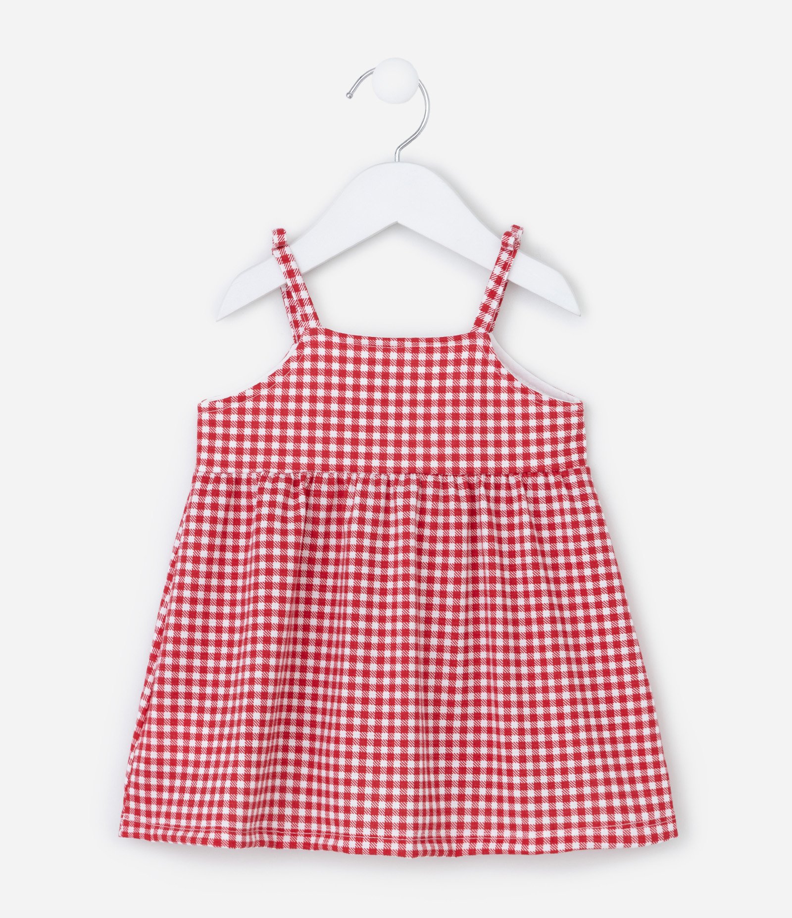 Vestido Infantil Xadrez Vichy com Blusa - Tam 0 a 18 Meses Vermelho 7
