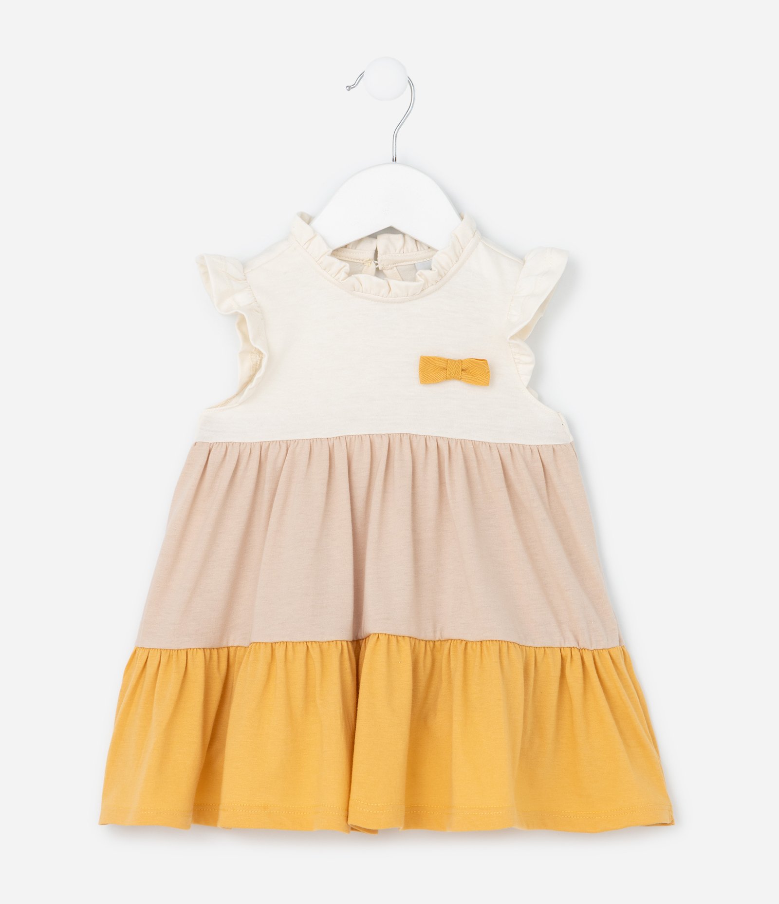 Vestido Infantil com Babados Maria e Lacinho - Tam 0 a 18 meses Bege/Amarelo 2