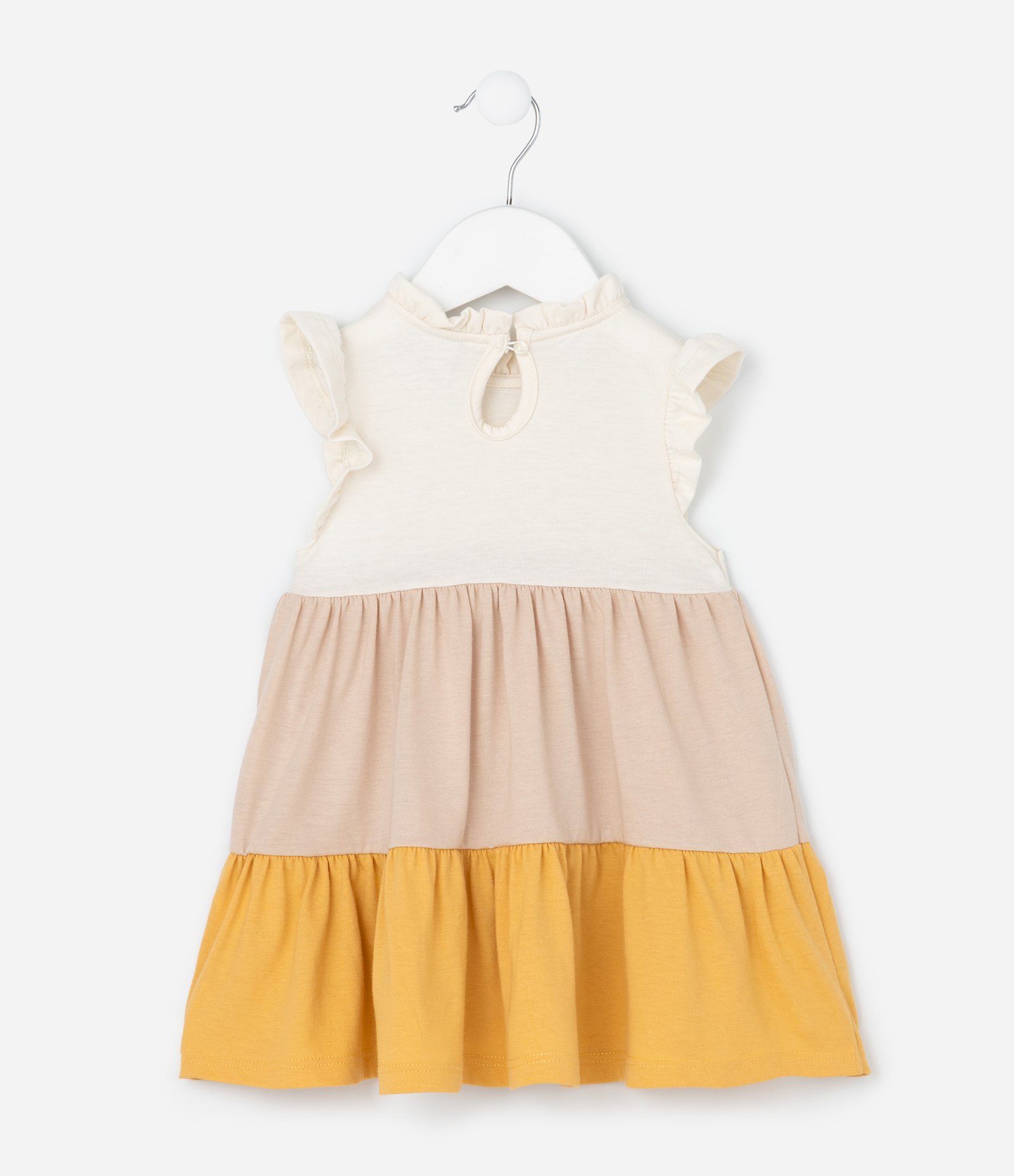 Vestido Infantil com Babados Maria e Lacinho - Tam 0 a 18 meses Bege/Amarelo 3