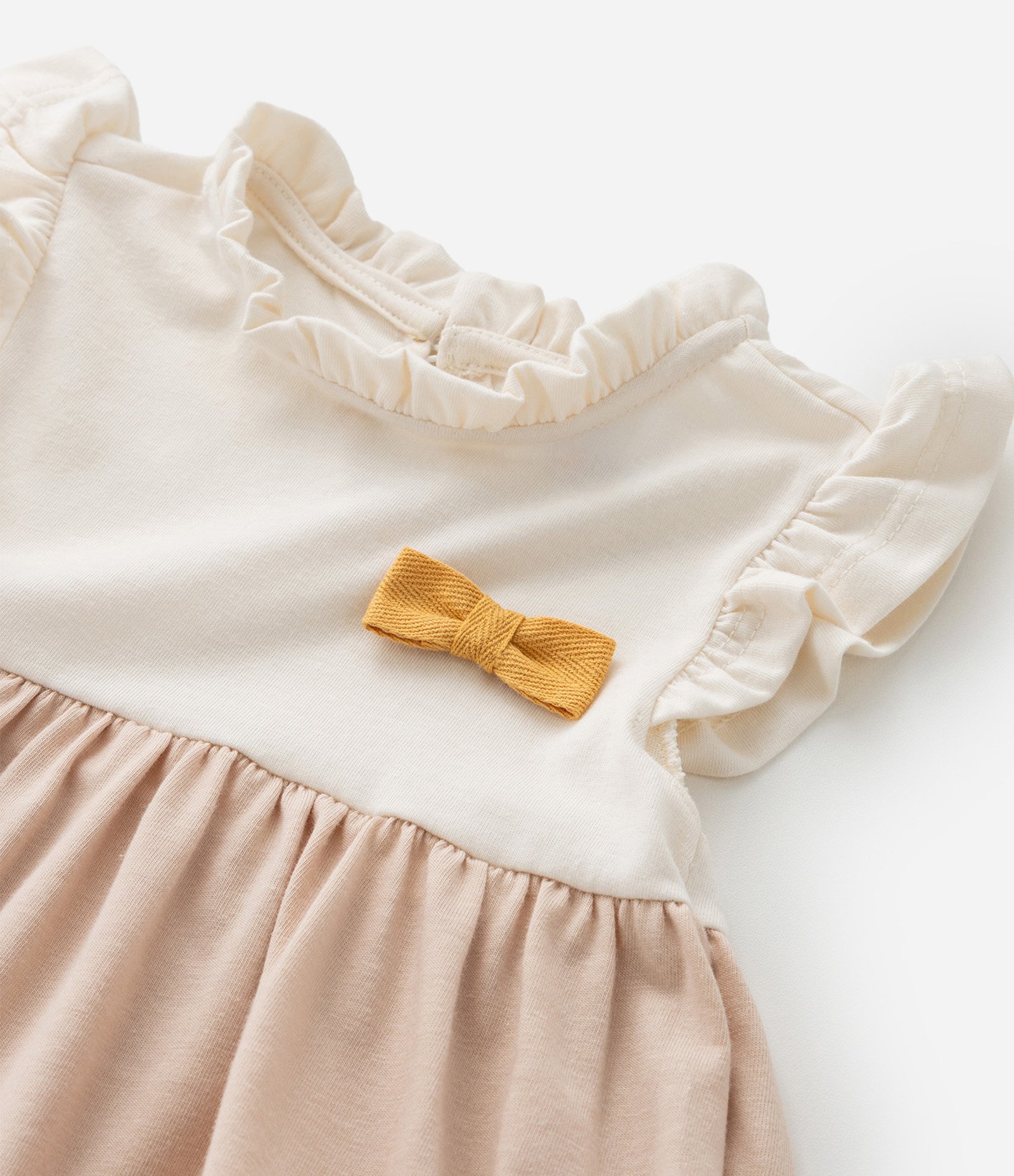 Vestido Infantil com Babados Maria e Lacinho - Tam 0 a 18 meses Bege/Amarelo 5