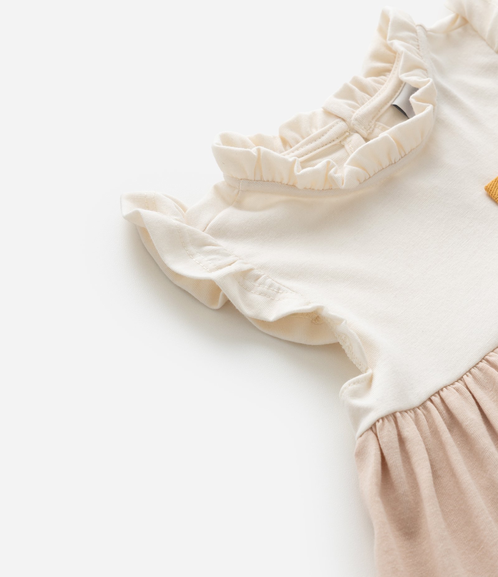 Vestido Infantil com Babados Maria e Lacinho - Tam 0 a 18 meses Bege/Amarelo 6