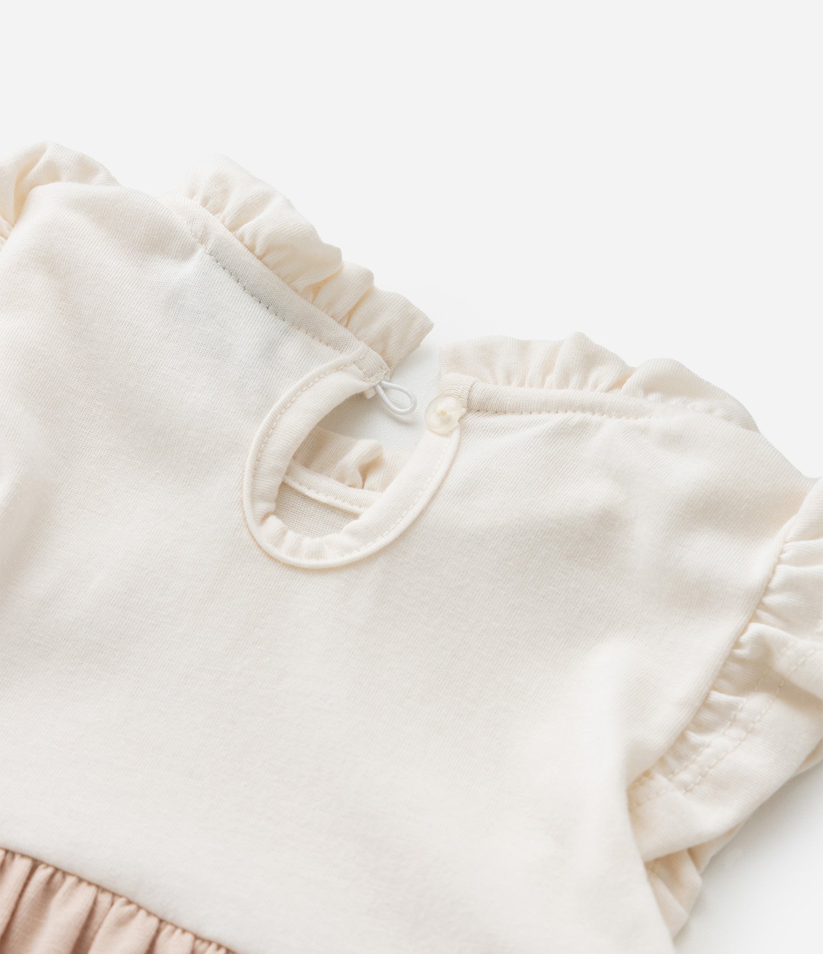 Vestido Infantil com Babados Maria e Lacinho - Tam 0 a 18 meses Bege/Amarelo 7