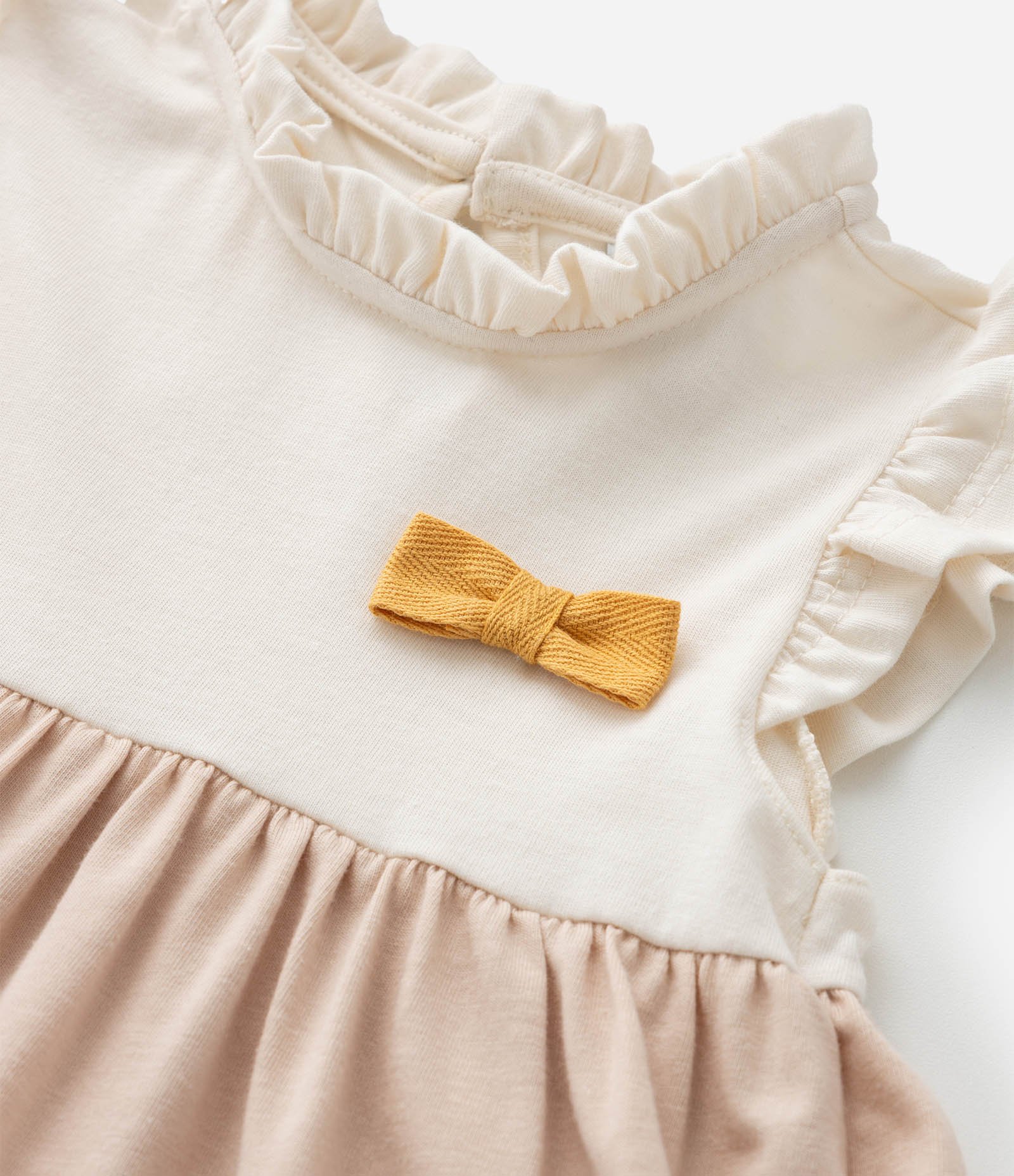 Vestido Infantil com Babados Maria e Lacinho - Tam 0 a 18 meses Bege/Amarelo 8