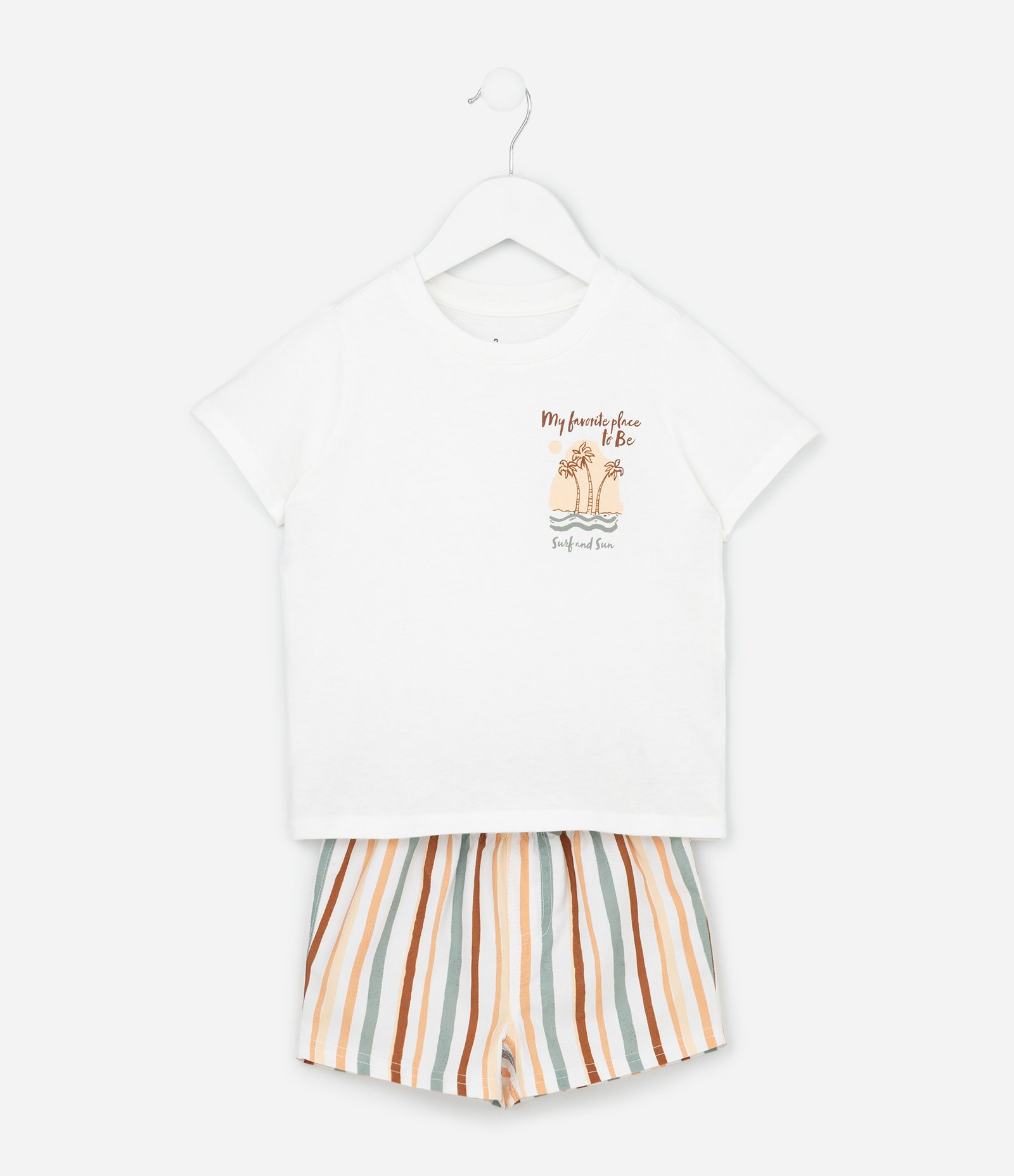 Conjunto Infantil Camiseta E Bermuda Praia – Tam 1 A 6 Anos Branco 1