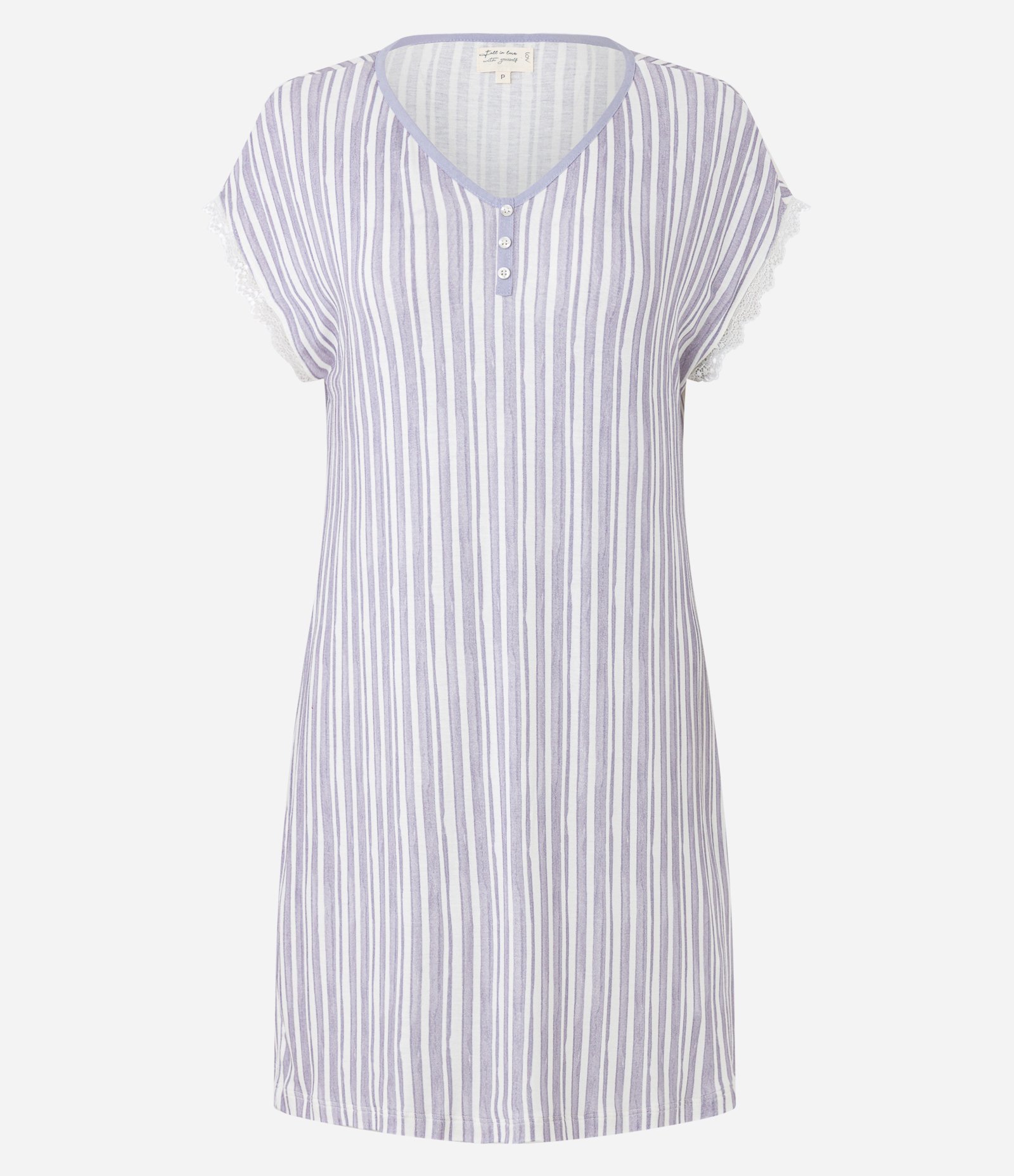 Camisola em Viscose com Estampa Listrada e Rendinha na Manga Lilás 4