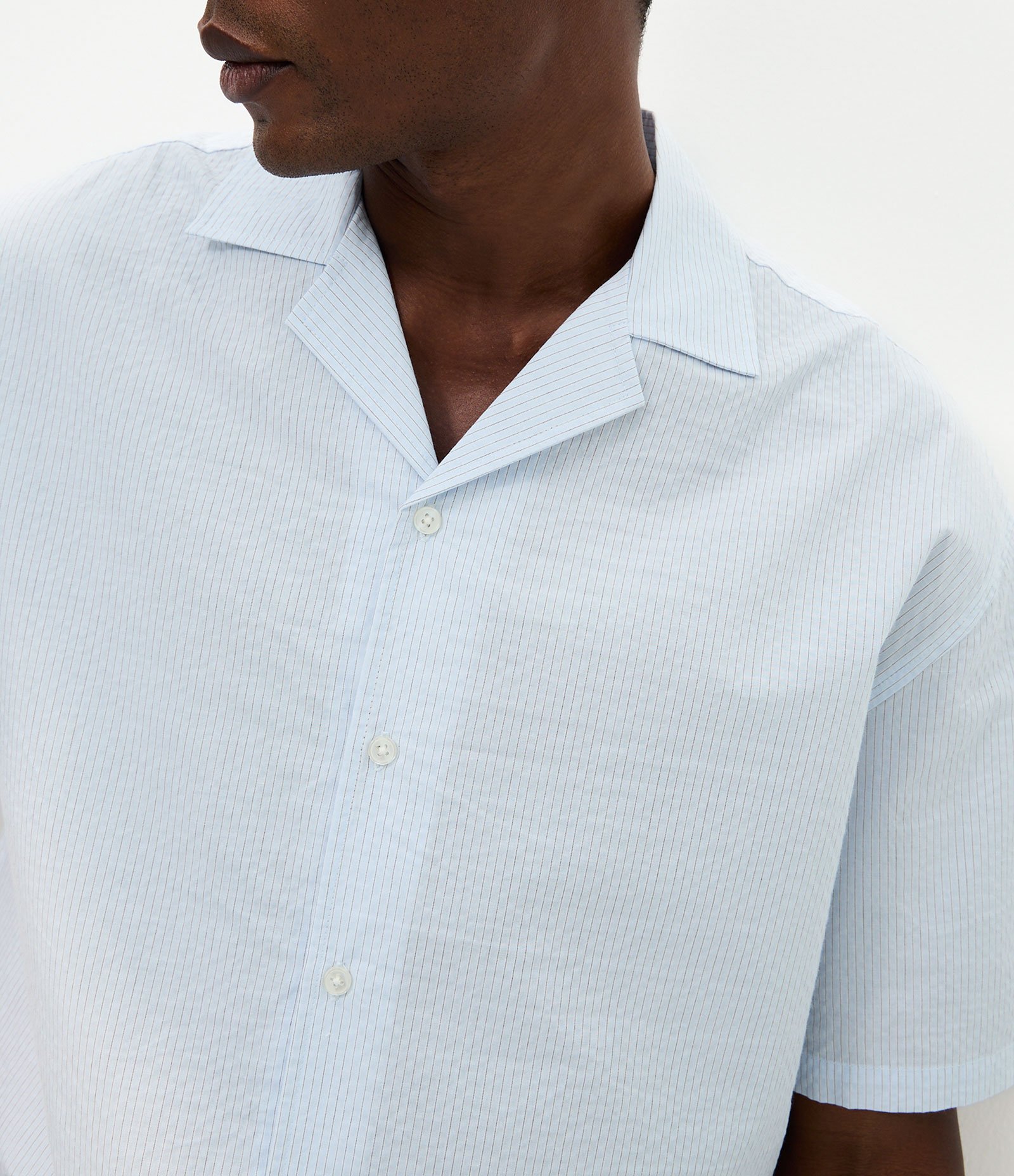 Camisa Boxy em Algodão com Textura e Listras Fio Tinto Cinza Claro 3