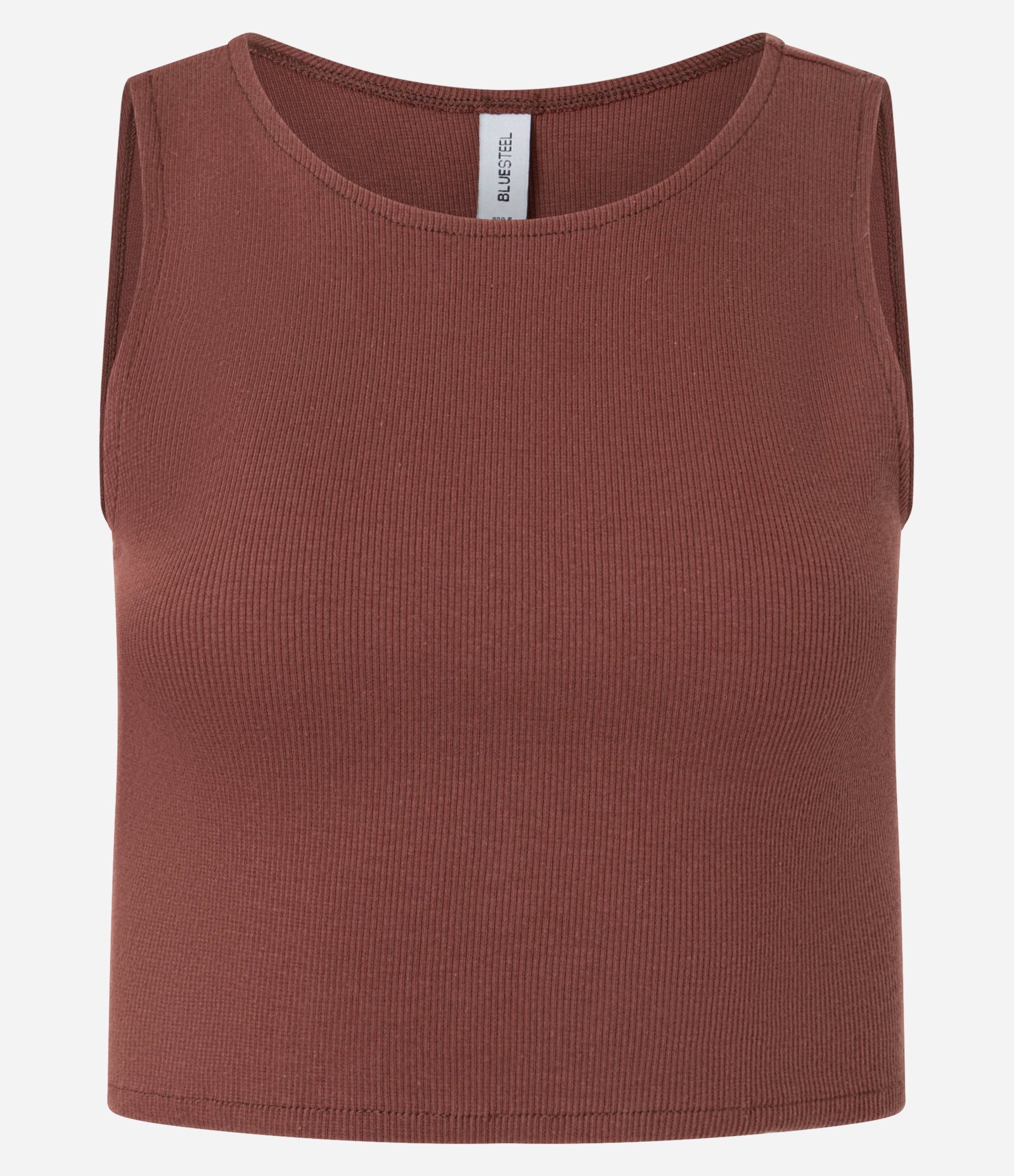 Blusa Cropped sem Manga em Algodão com Textura Canelada Marrom 5