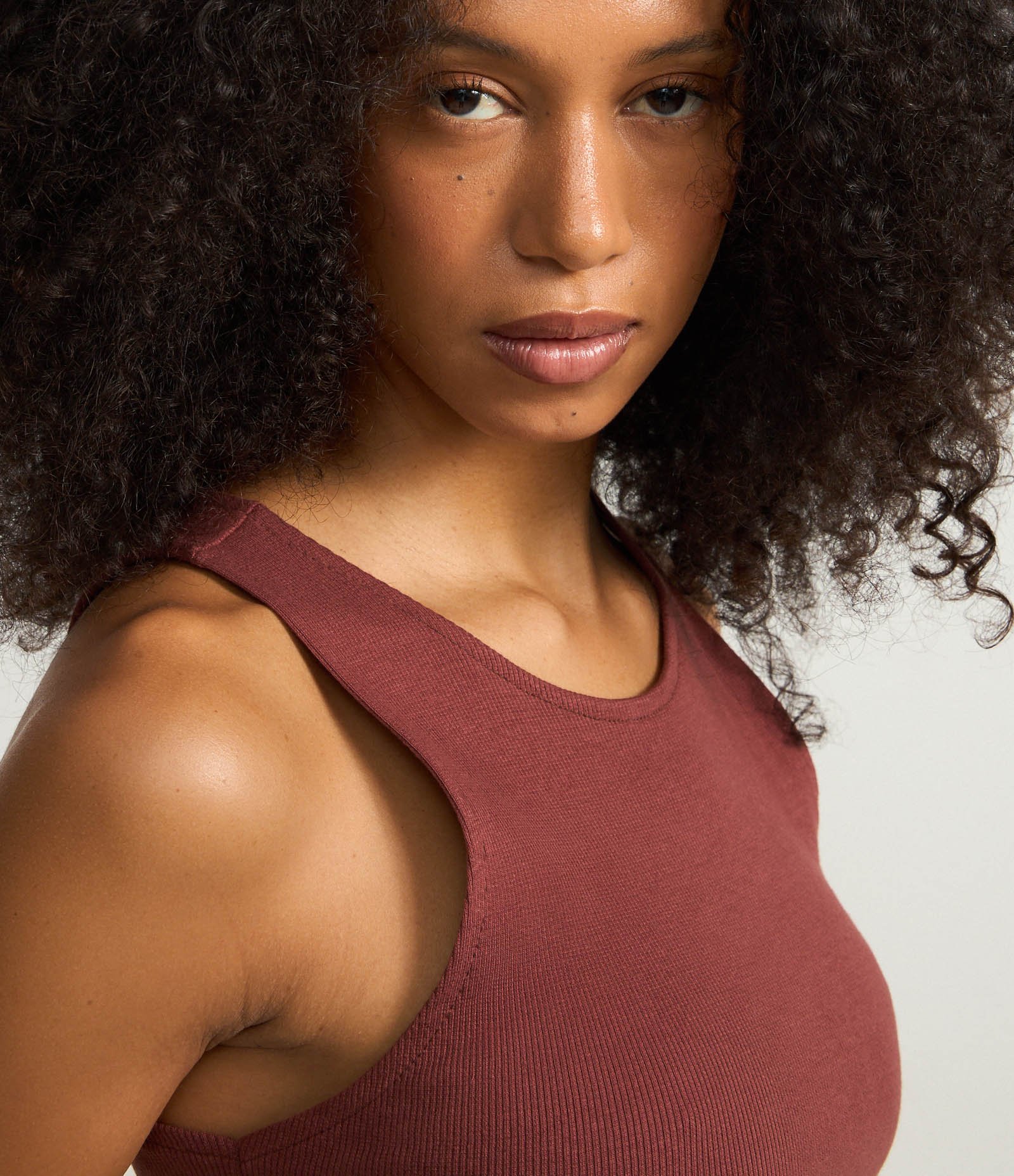 Blusa Cropped sem Manga em Algodão com Textura Canelada Marrom 3