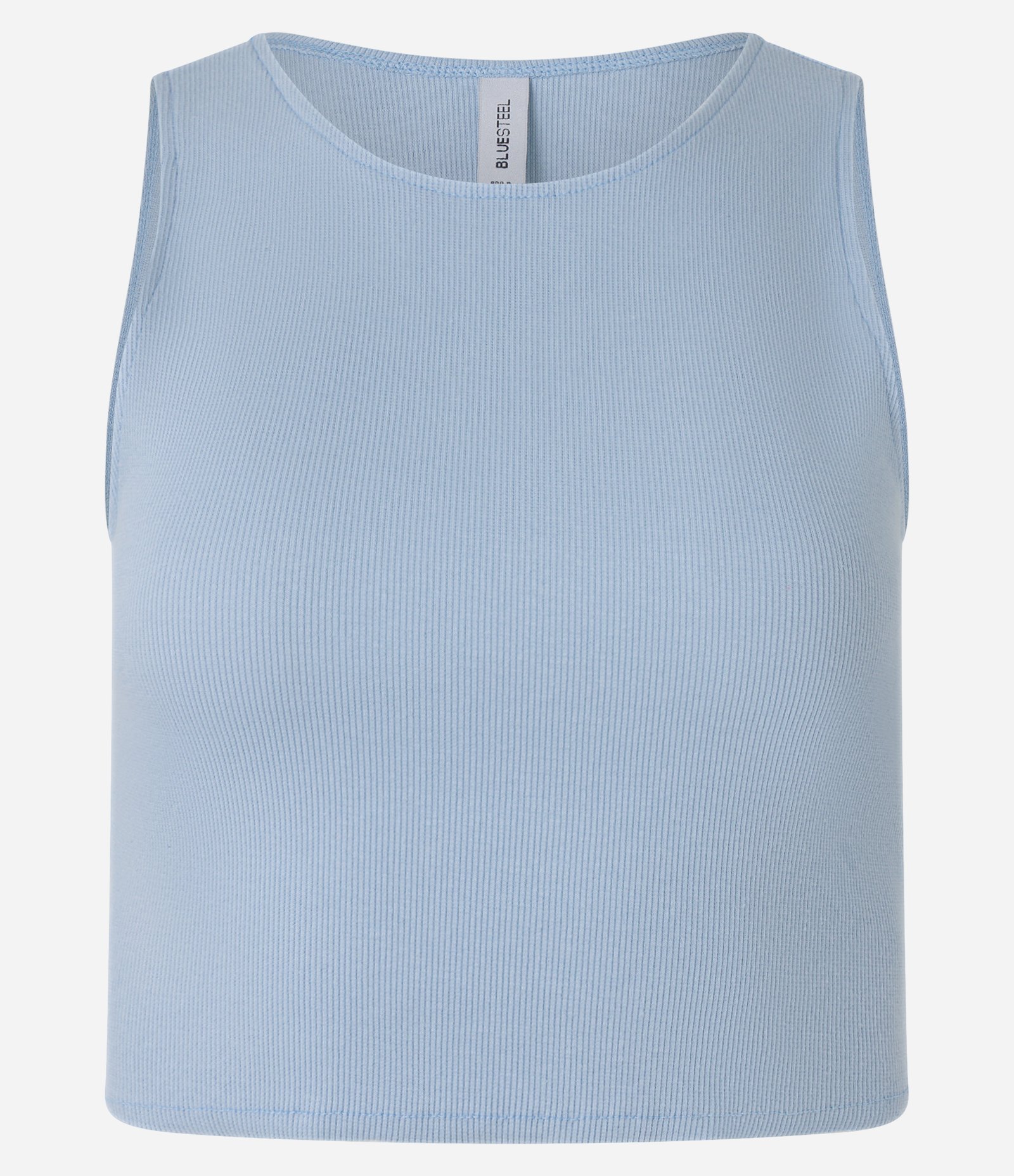 Blusa Cropped sem Manga em Algodão com Textura Canelada Azul Acinzentado 6