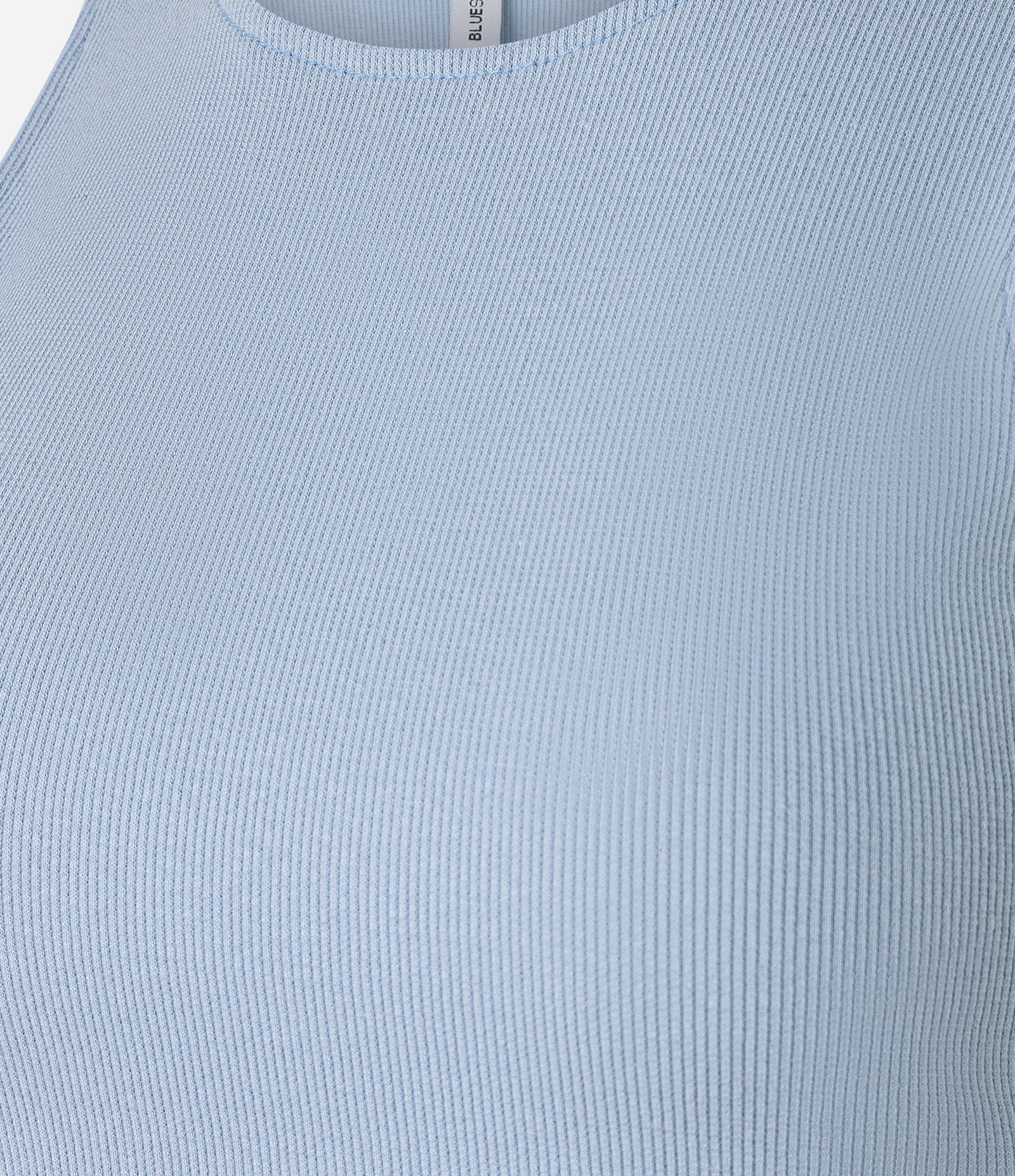 Blusa Cropped sem Manga em Algodão com Textura Canelada Azul Acinzentado 8