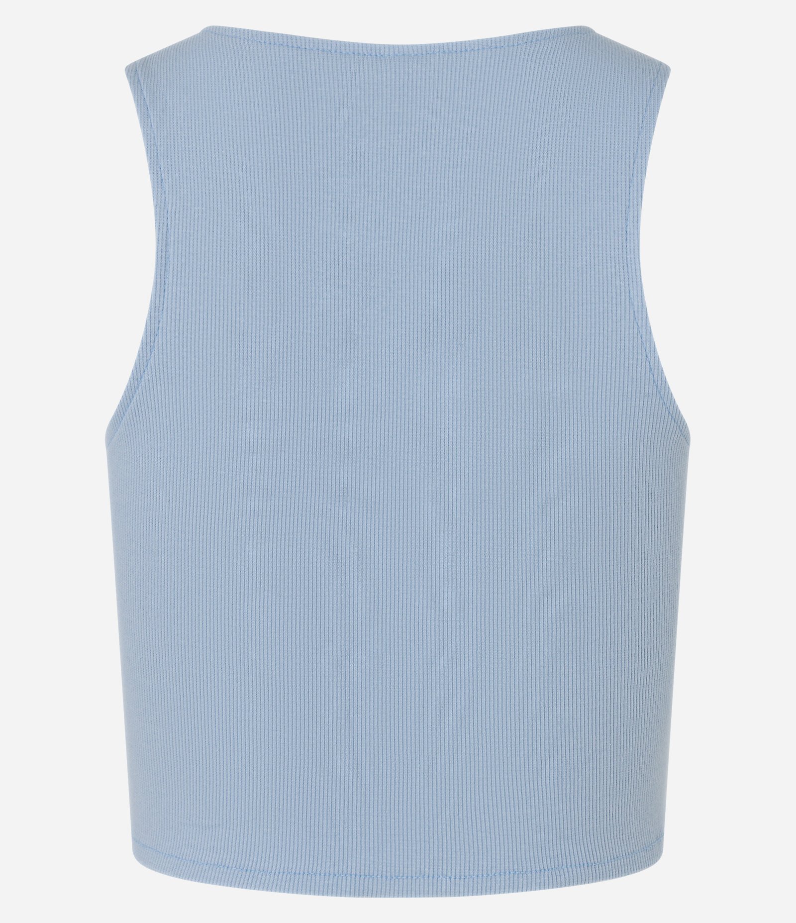 Blusa Cropped sem Manga em Algodão com Textura Canelada Azul Acinzentado 9