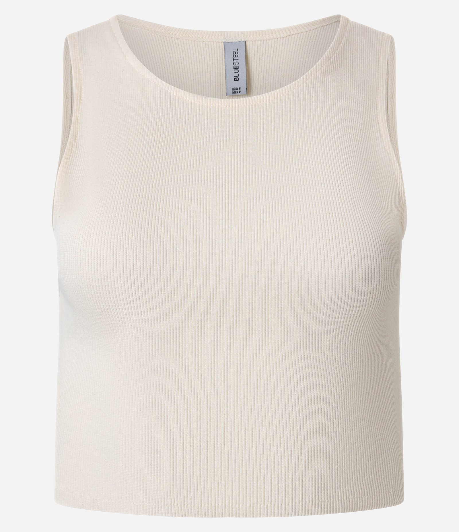 Blusa Cropped sem Manga em Algodão com Textura Canelada Bege 4