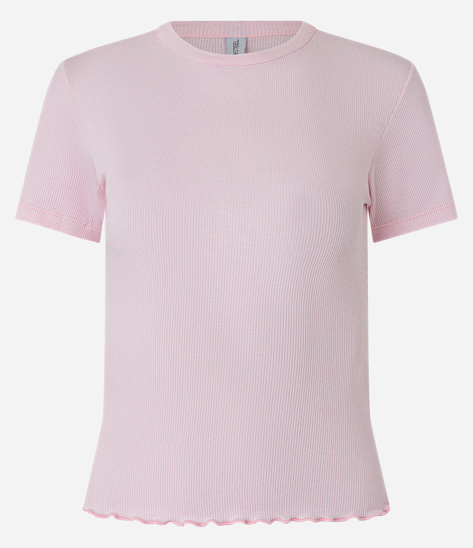 Blusa Básica Texturizada em Viscose com Acabamento Frufru Rosa Claro 5