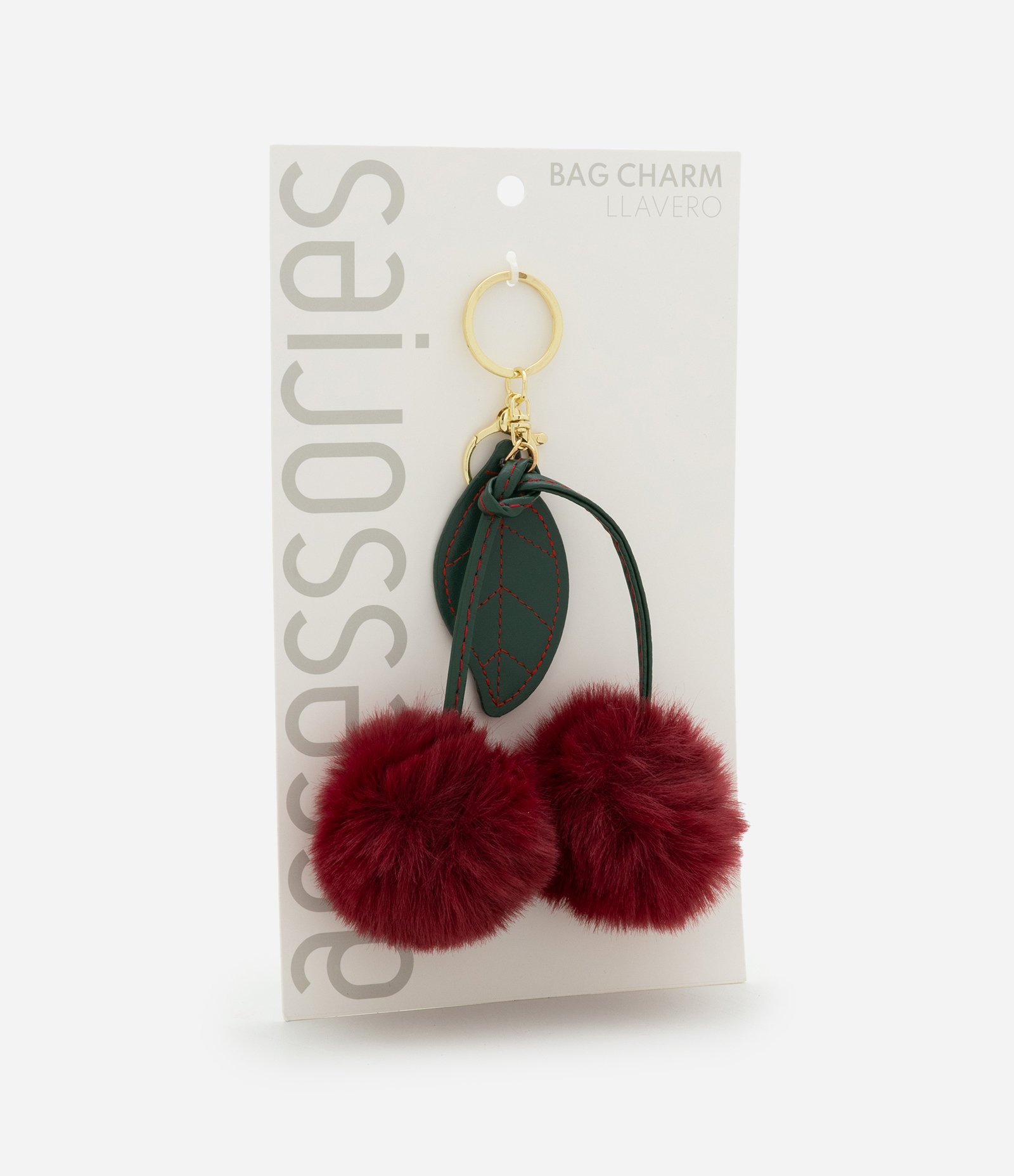 Chaveiro de Cereja com Pompons Vermelho 3