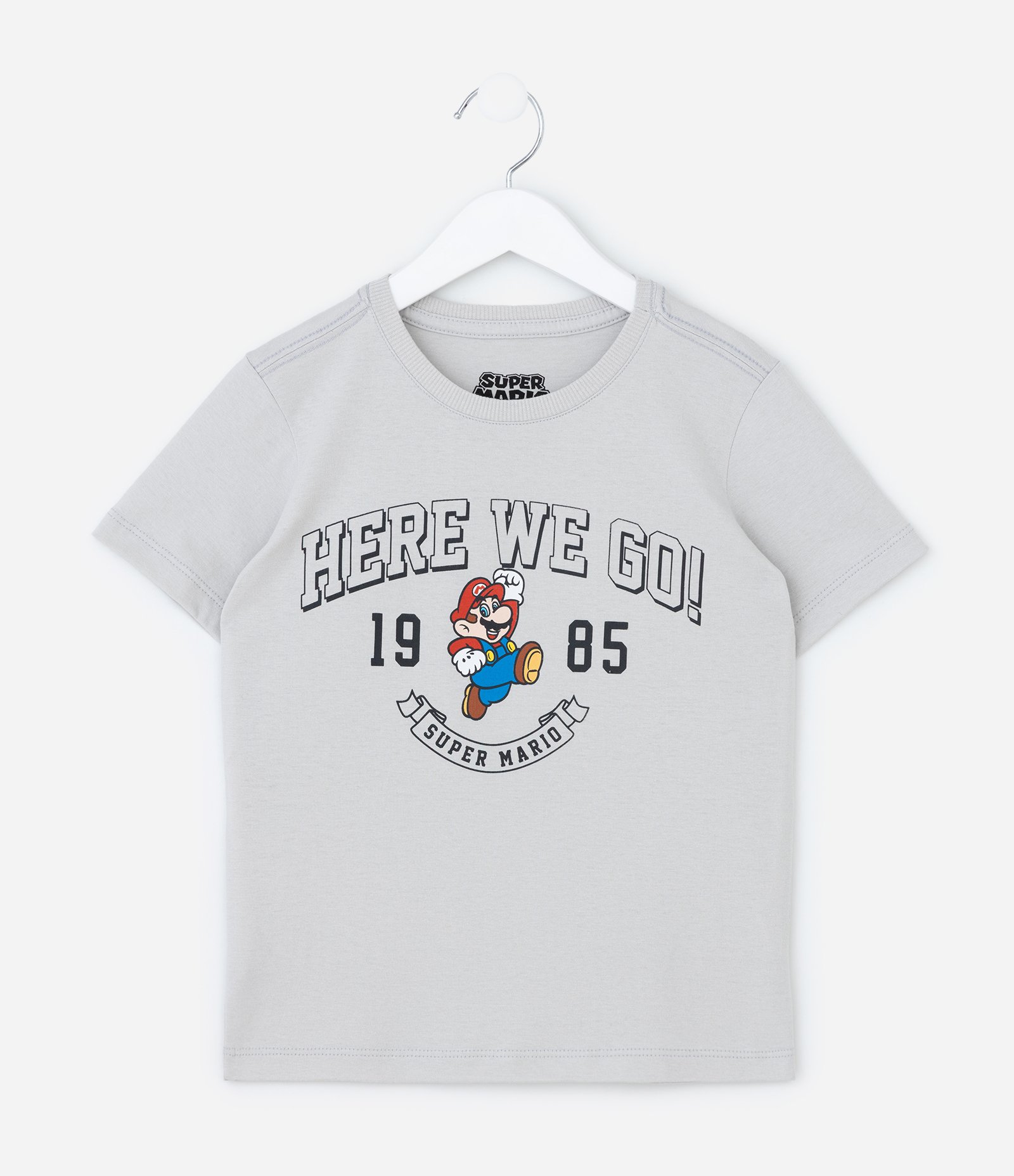 Camiseta Infantil com Estampa Super Mario Nintendo - Tam 4 a 10 Anos Cinza 2