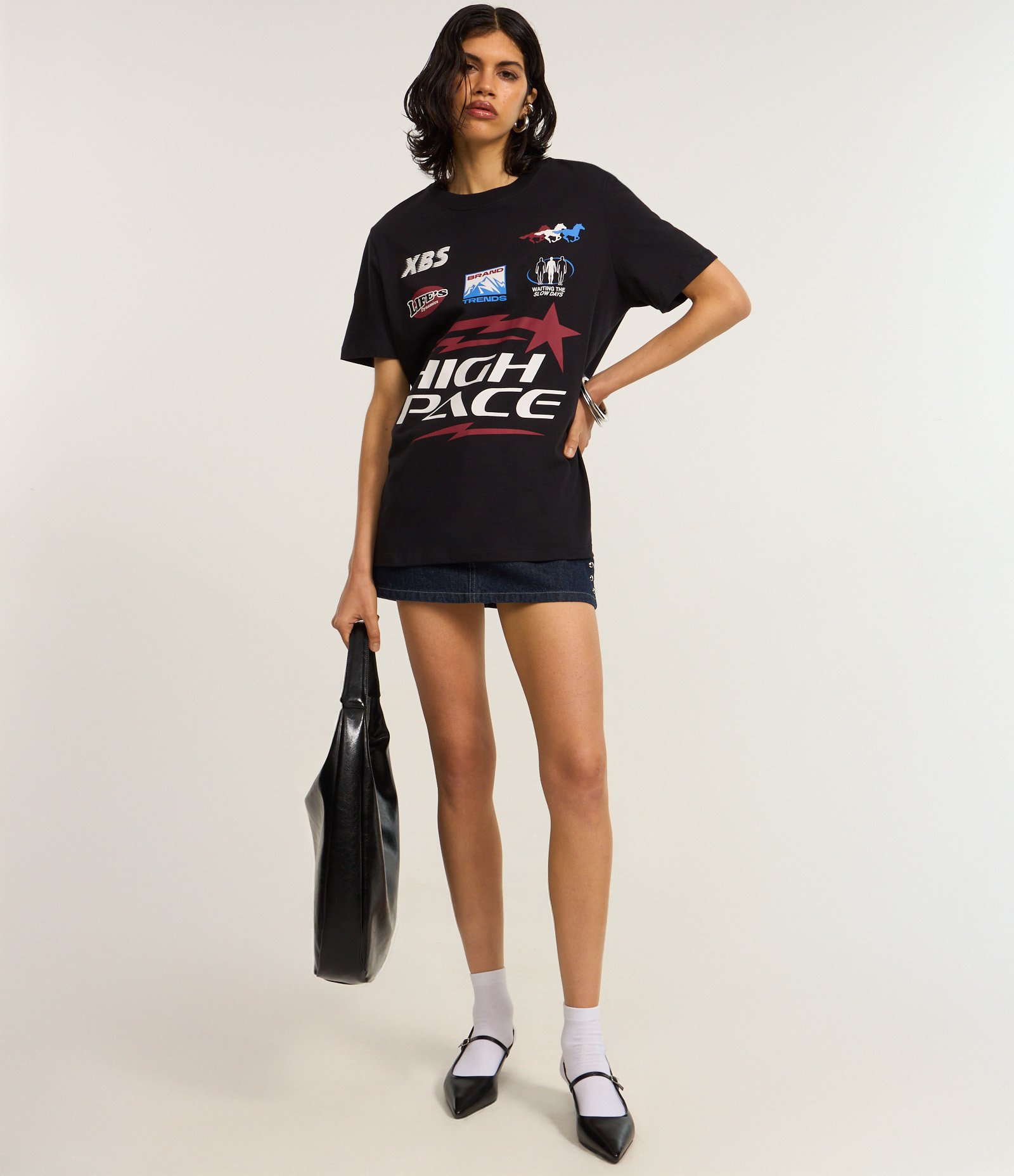 Camiseta Alongada em Algodão com Estampa Frente e Costas High Pace Preto 2