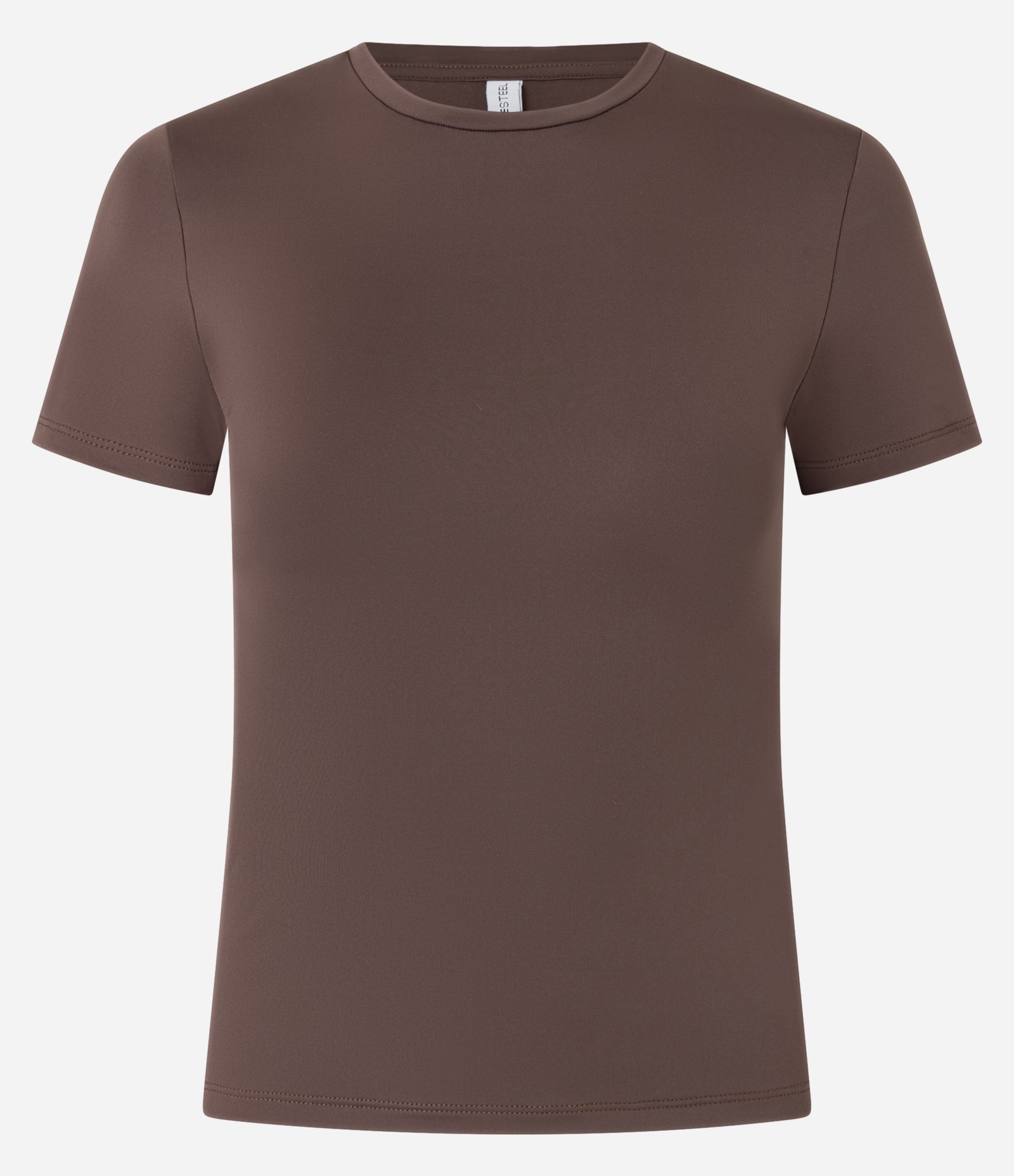 Blusa Alongada em Poliamida Básica Marrom 4