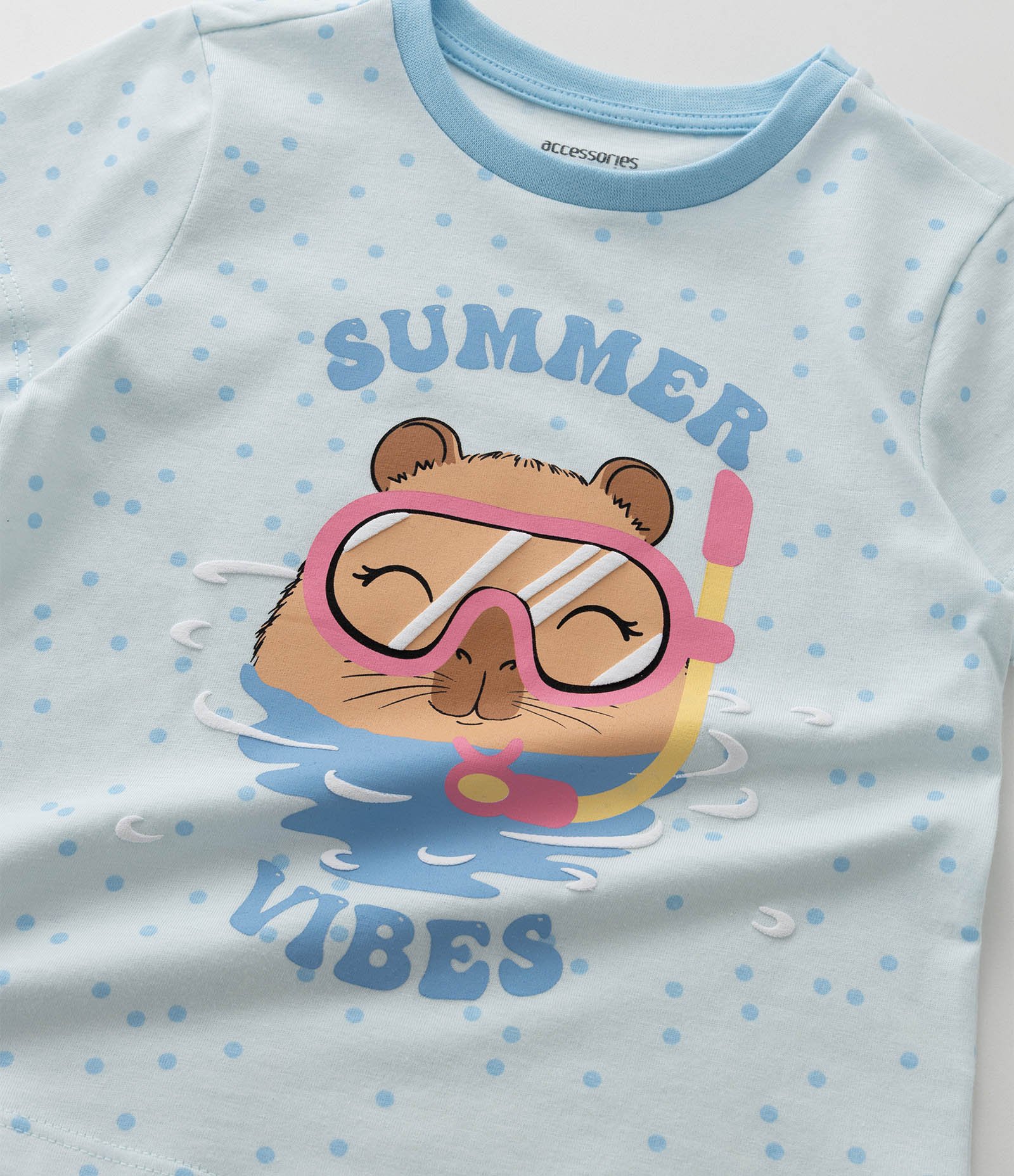 Pijama Curto Infantil com Estampa Poá e Capivara - Tam 2 a 6 Anos Azul 10