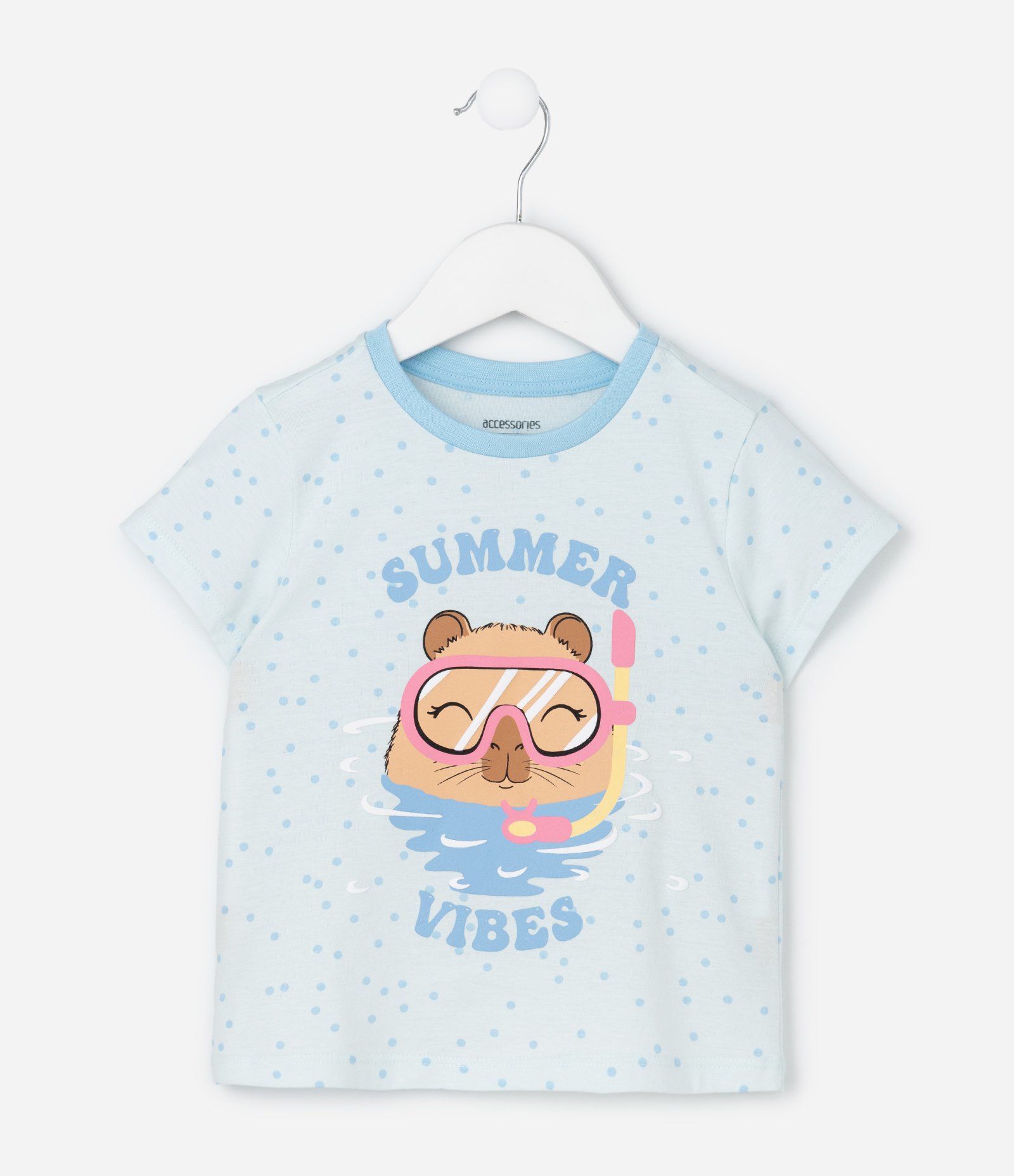 Pijama Curto Infantil com Estampa Poá e Capivara - Tam 2 a 6 Anos Azul 2