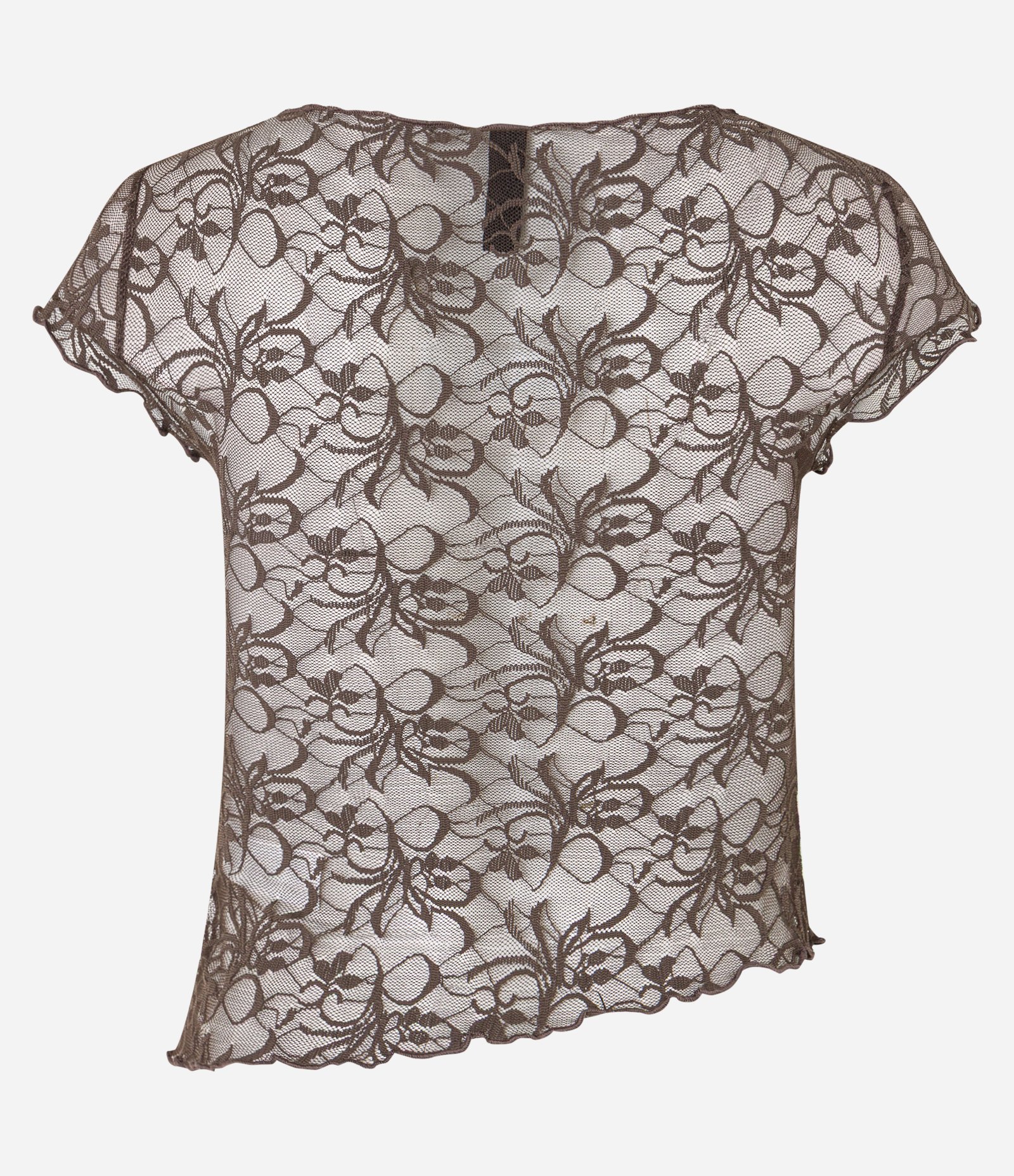 Blusa em Renda Decote Canoa e Barra Assimétrica Marrom 6