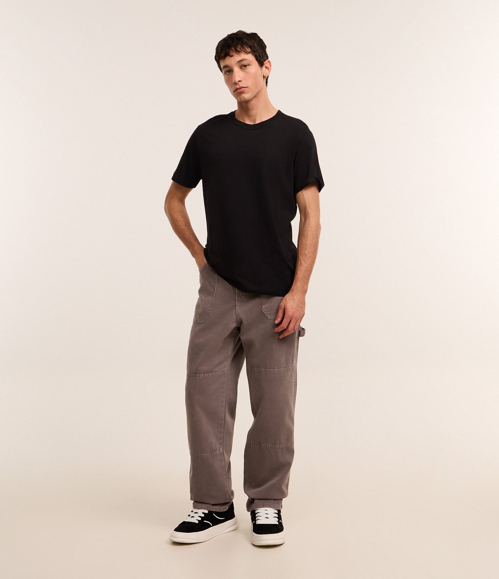 Calça Baggy em Sarja Marmorizada Cinza 1