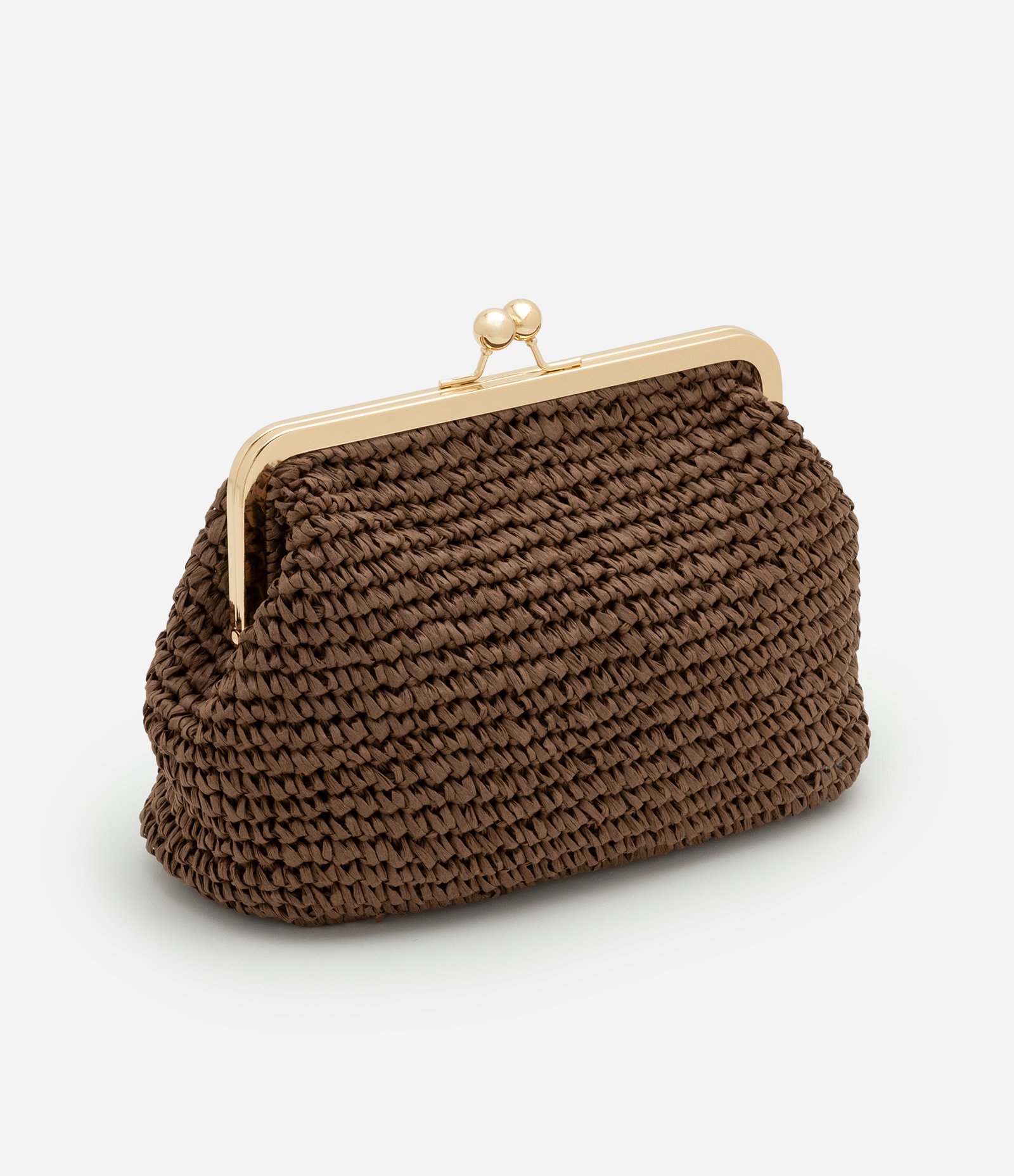 Bolsa Clutch com Efeito de Palha e Fechamento de Metal Marrom 2