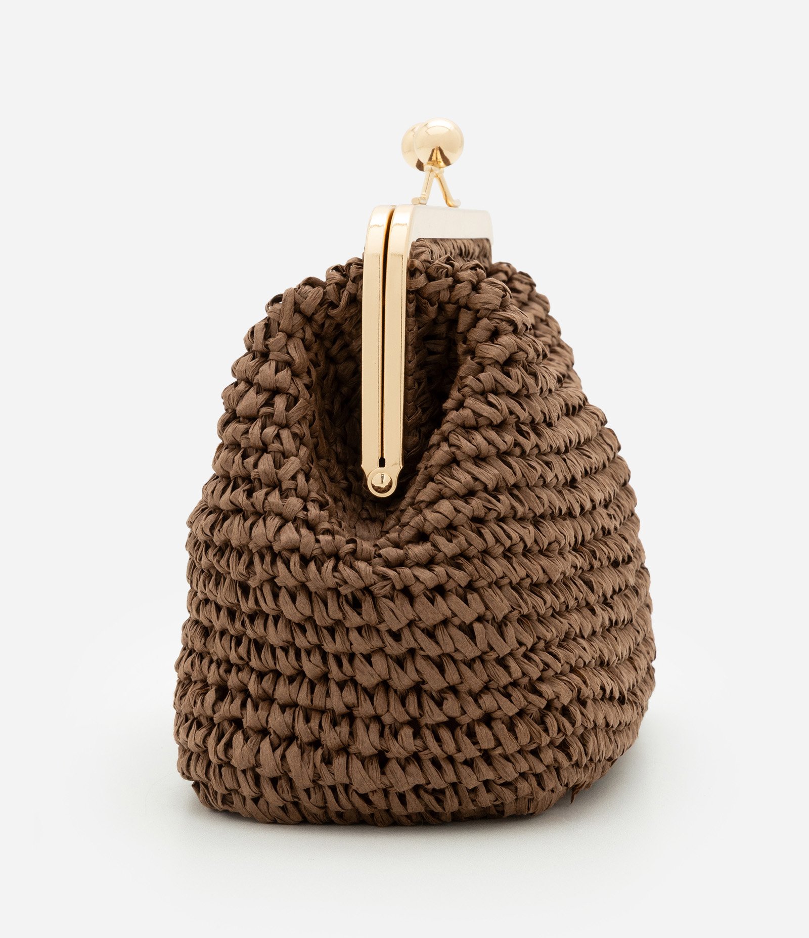 Bolsa Clutch com Efeito de Palha e Fechamento de Metal Marrom 3
