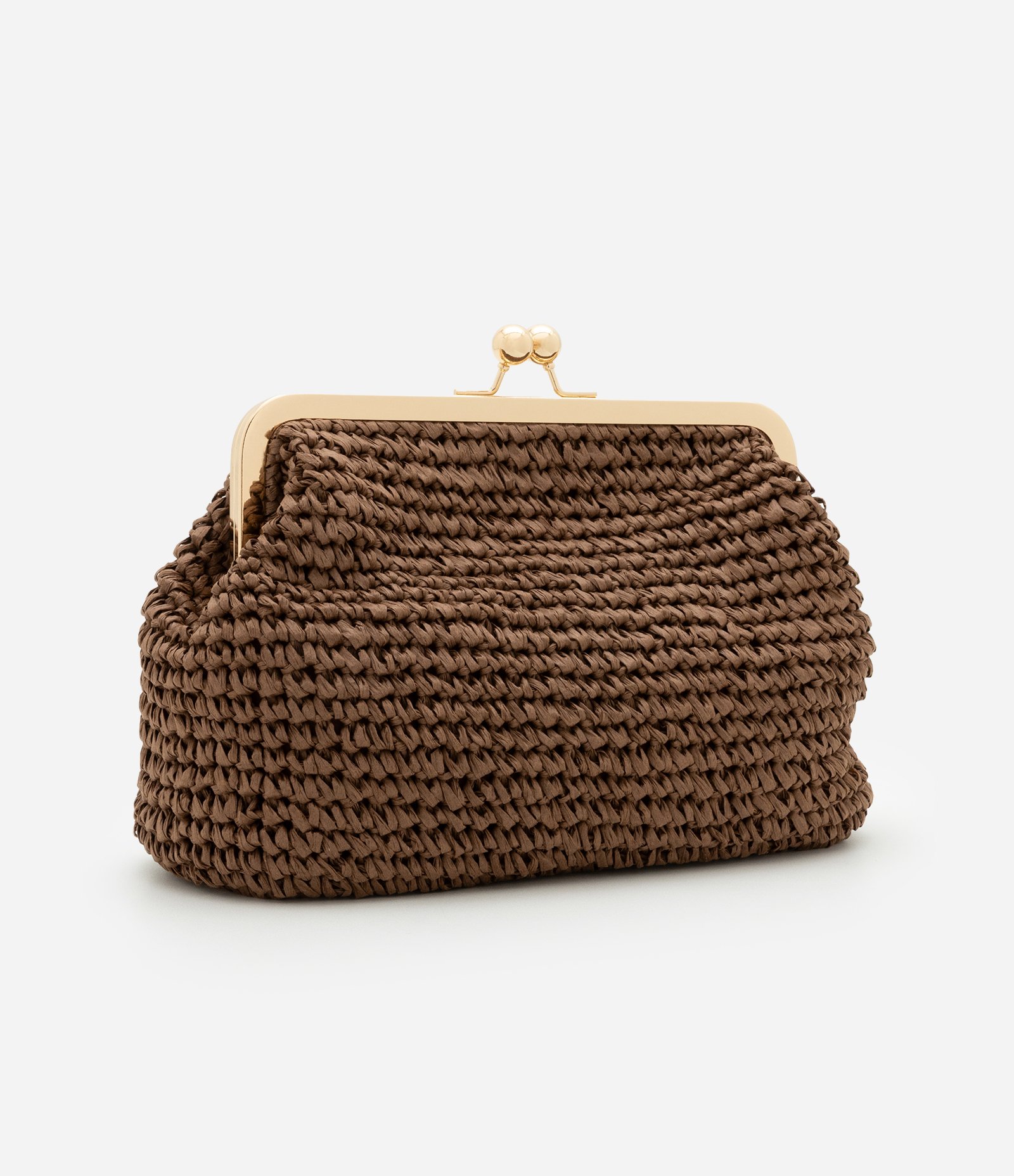 Bolsa Clutch com Efeito de Palha e Fechamento de Metal Marrom 4