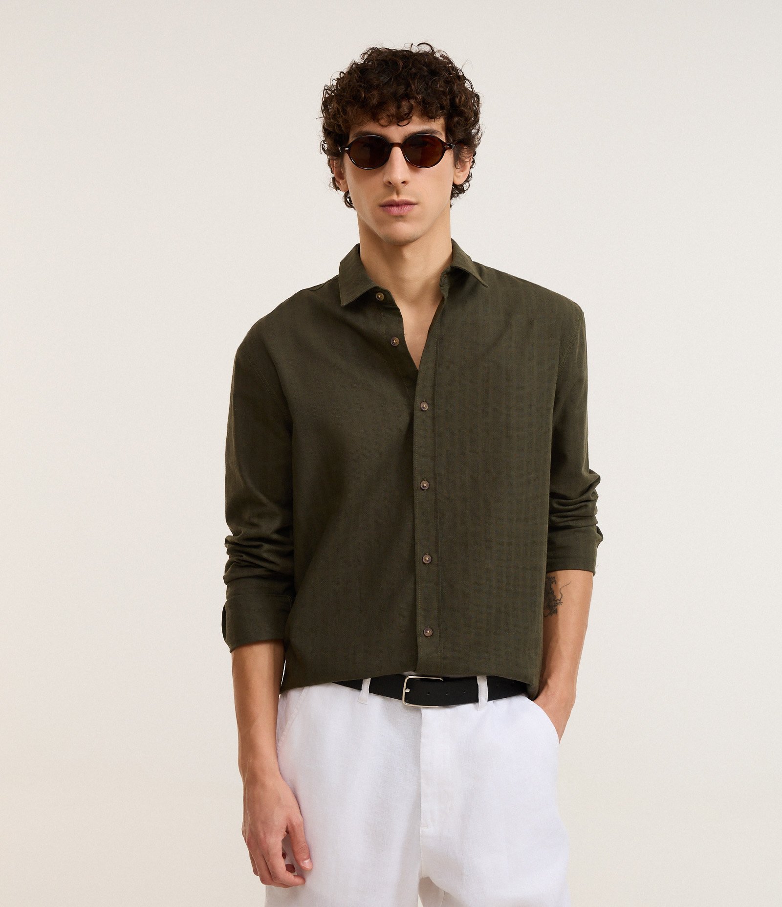 Camisa Comfort em Algodão com Textura Maquinetada Verde 1