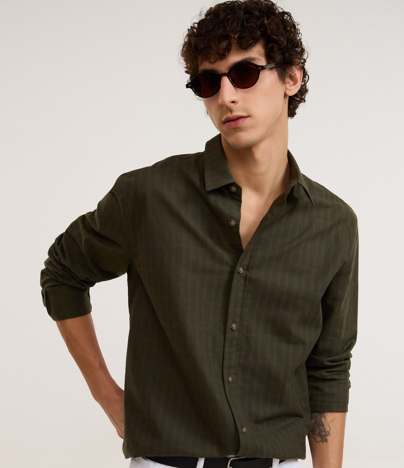 Camisa Comfort em Algodão com Textura Maquinetada Verde 4